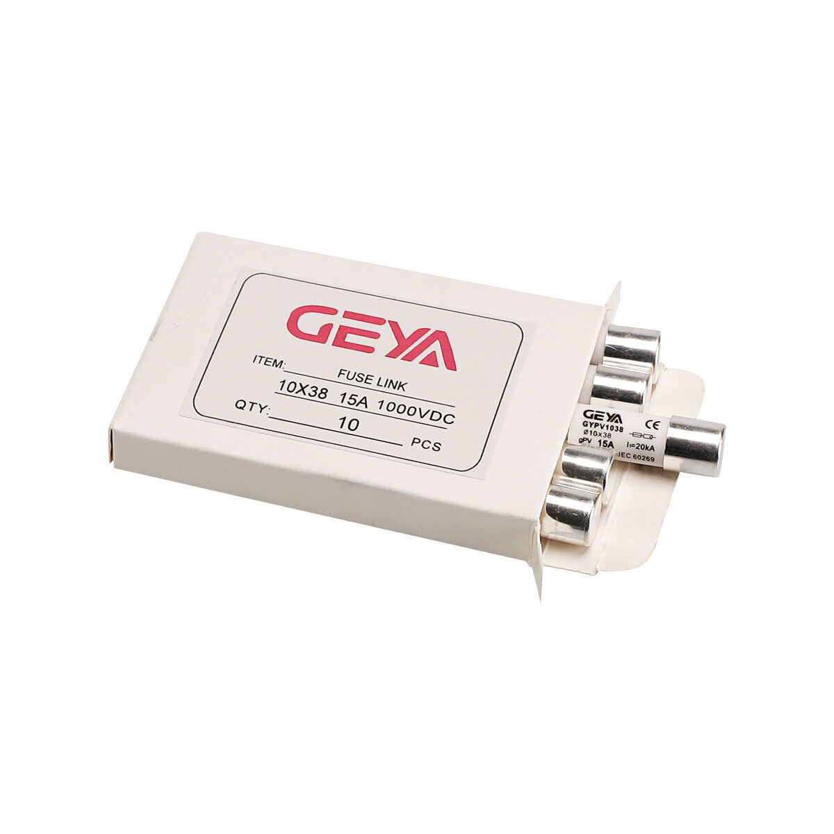 GEYA 10PCS 15/20/25/30Amp Solar PV Fuse DC1000V Protection 10*38mm 20kA