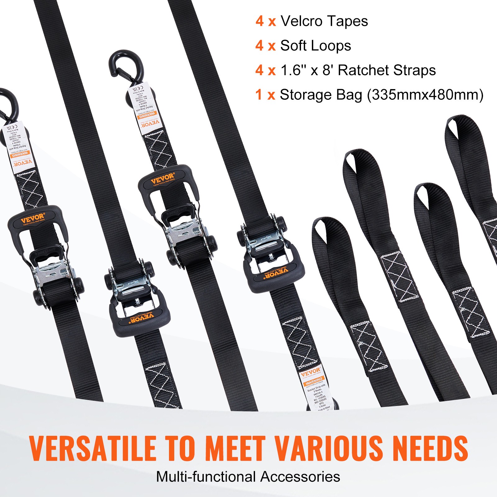 VEVOR 4 Pack Ratchet Tie Down Straps 5208 lbs 1.6″ x 8′ Heavy Duty for Cargo