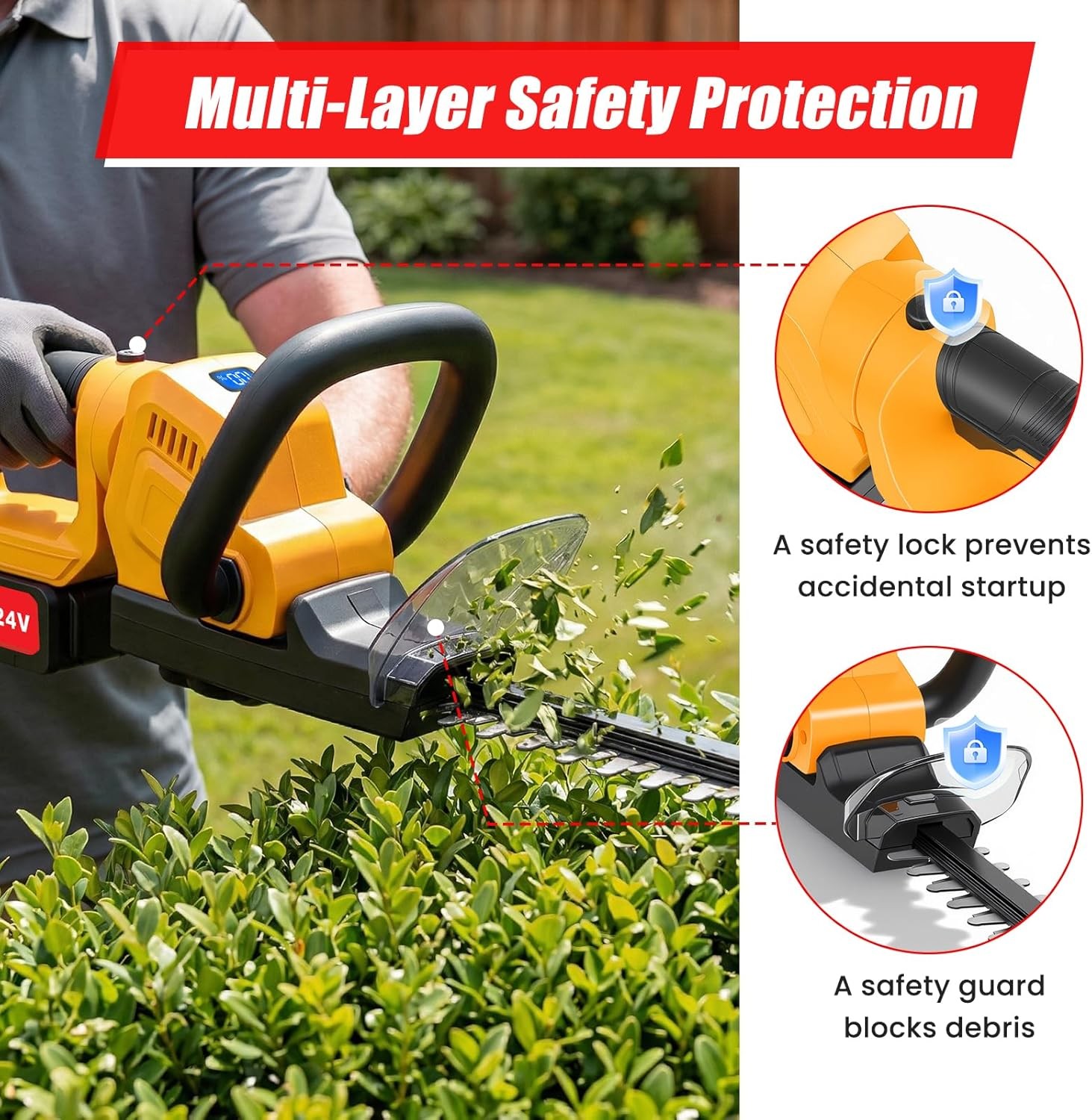 22Inch Cordless Hedge Trimmer Cordless Electric Hedge Trimmer w/2* 24V Battery