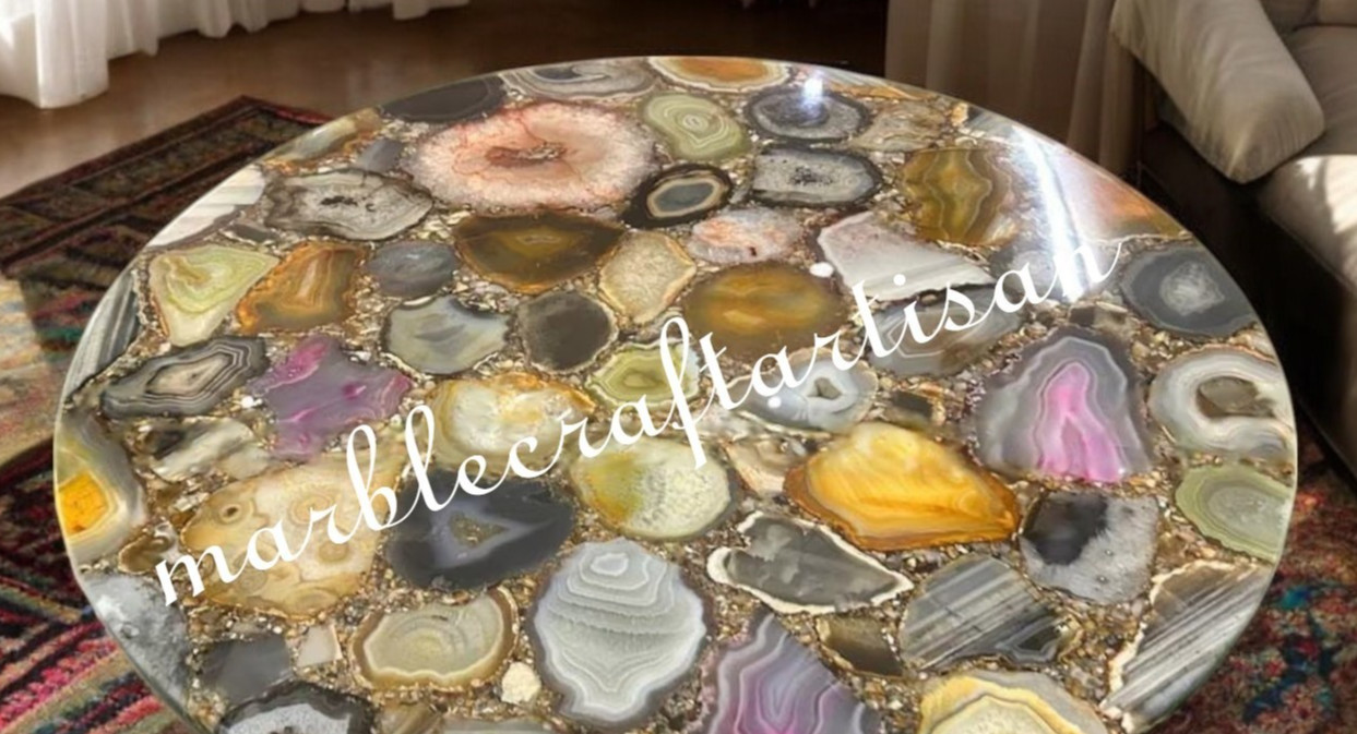 Handmade Mix Agate Round Table Top: Mid Century Modern Furniture for Home Decor