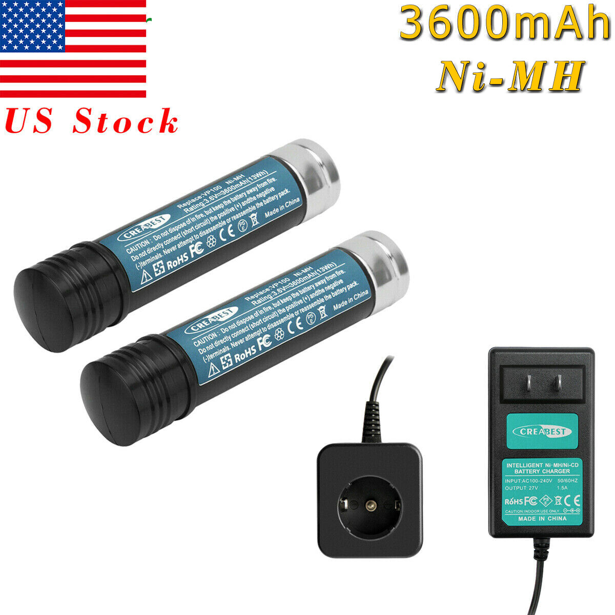 3.6V 3600mAh Battery/Charger for Black Decker VersaPak VP100 VP110 VP650 VP4100