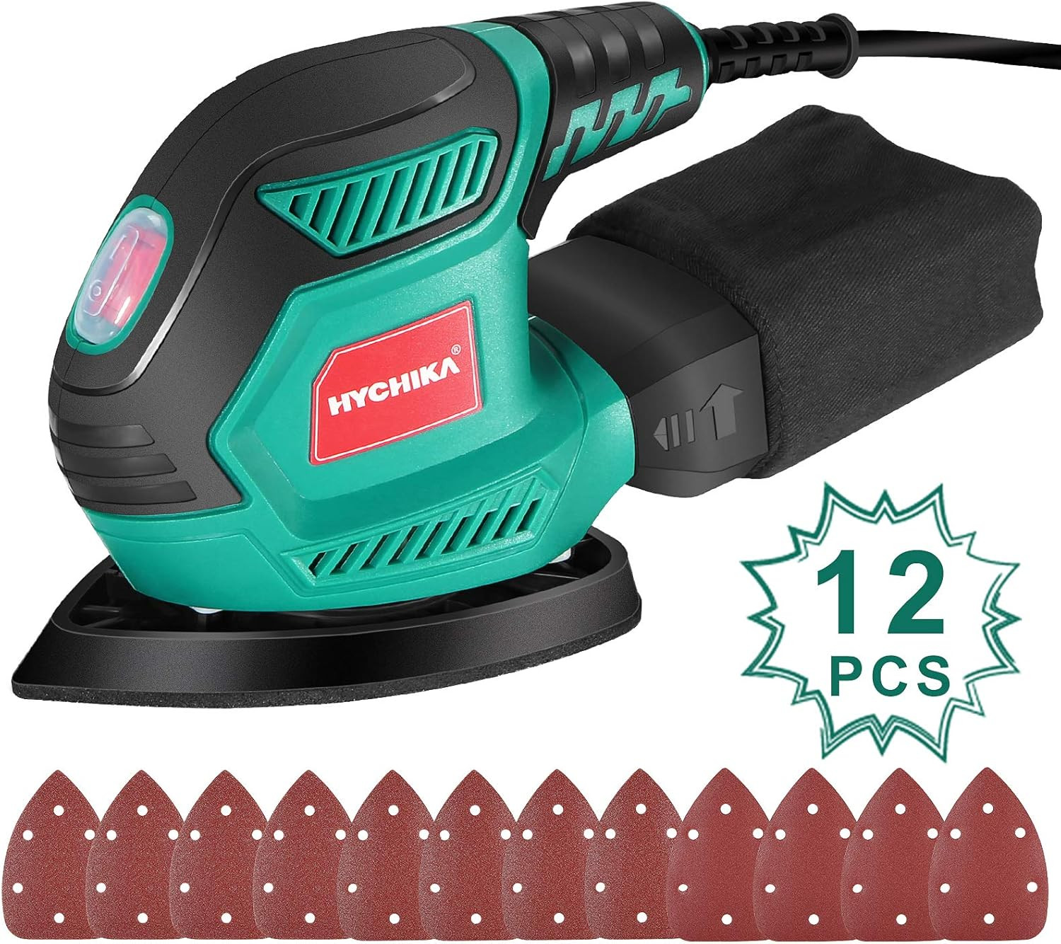 HYCHIKA Detail Sander, 14,000 OPM Compact Electric Sander Tool with 12 Pcs Sa…