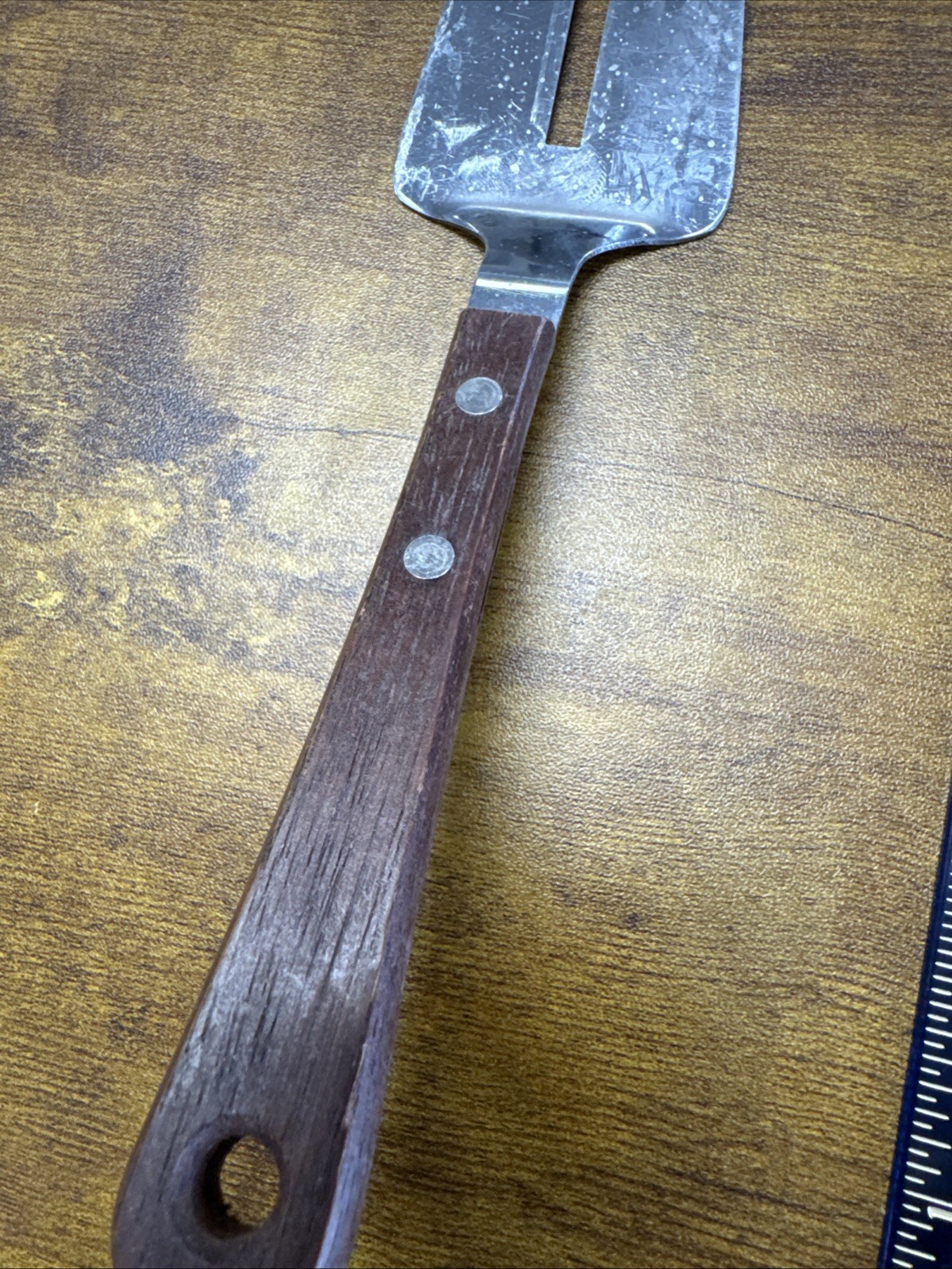 Vtg Sliding Cake/Pies Server Stainless Steel Wood Handle Made in Japan