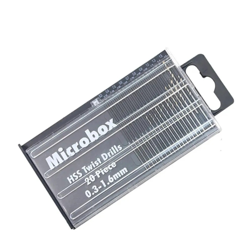 20pc Micro Drill Bit Set Wire Gauge Index #61-80 without Swivel Head Pin Vise