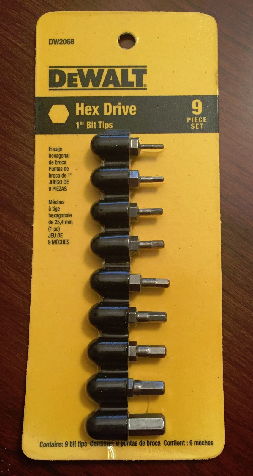 DEWALT 9 PC HEX DRIVE 1″ BIT TIPS DW2068 SAE 1/16″-1/4″ SCREW BITS ALLEN BITS