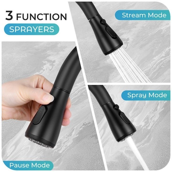 Mttcle Matte Black Pull Down Kitchen Faucet 14.2 in 360° Swivel Sprayer