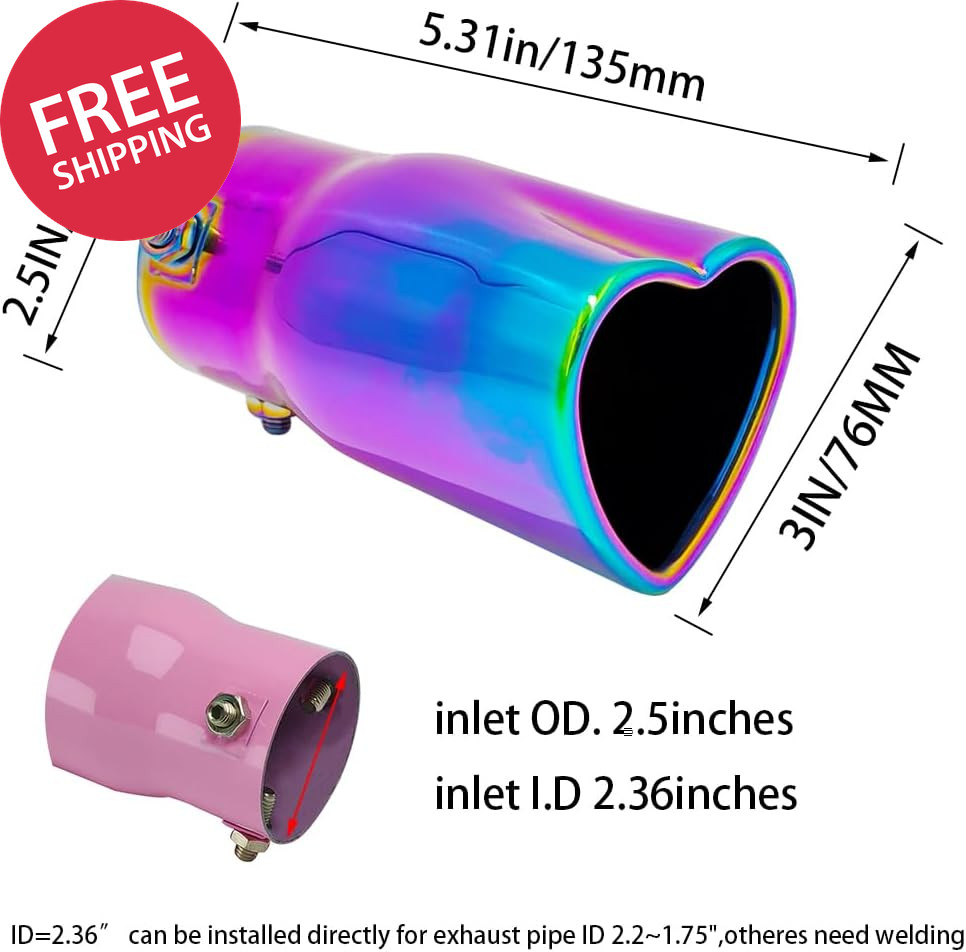 2.5In Inlet Heart Shaped Universal Car Exhaust Tip 1.75 2 2.25In Stainless