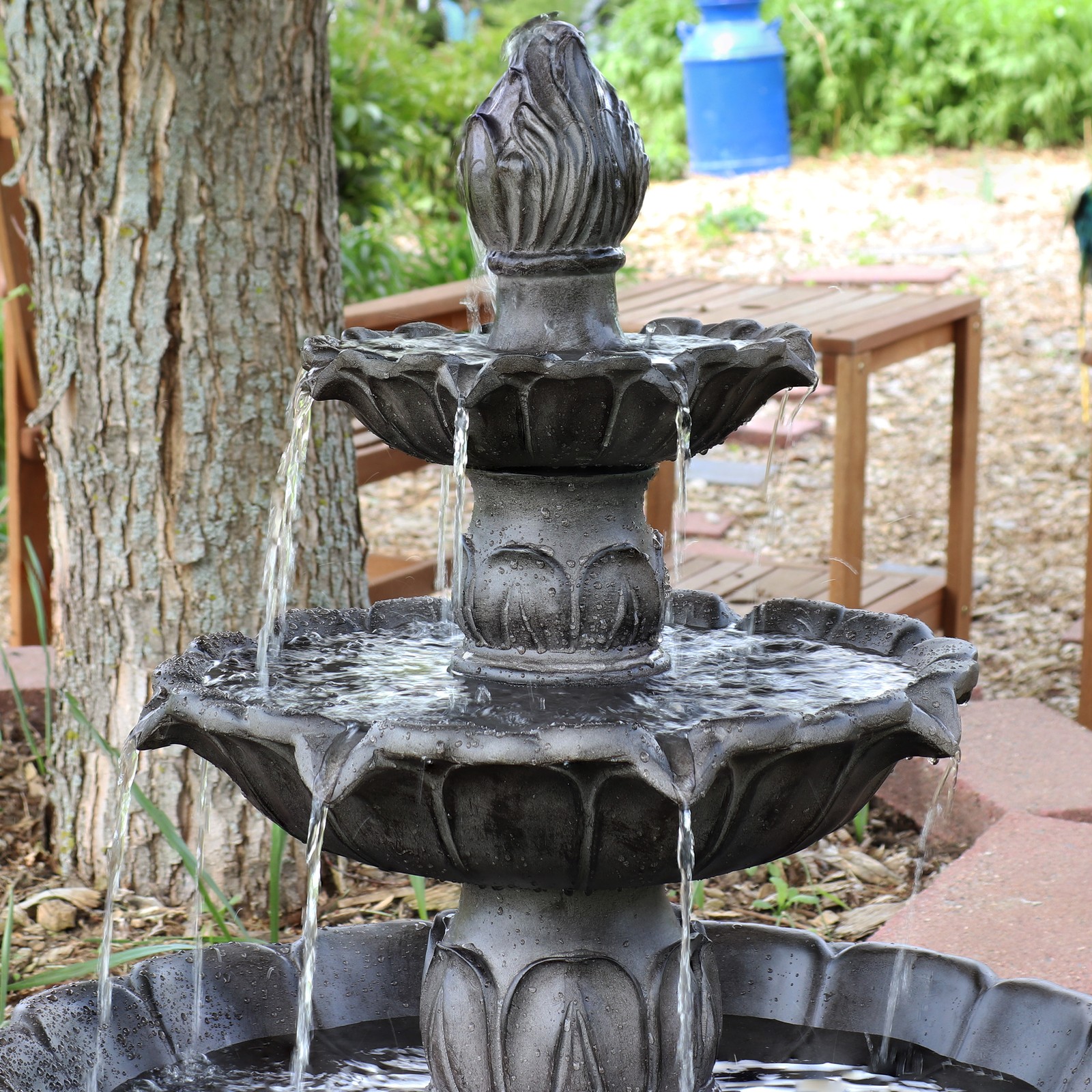 Classic Tulip Polystone Outdoor 3-Tier Fountain – Dark Brown by Sunnydaze