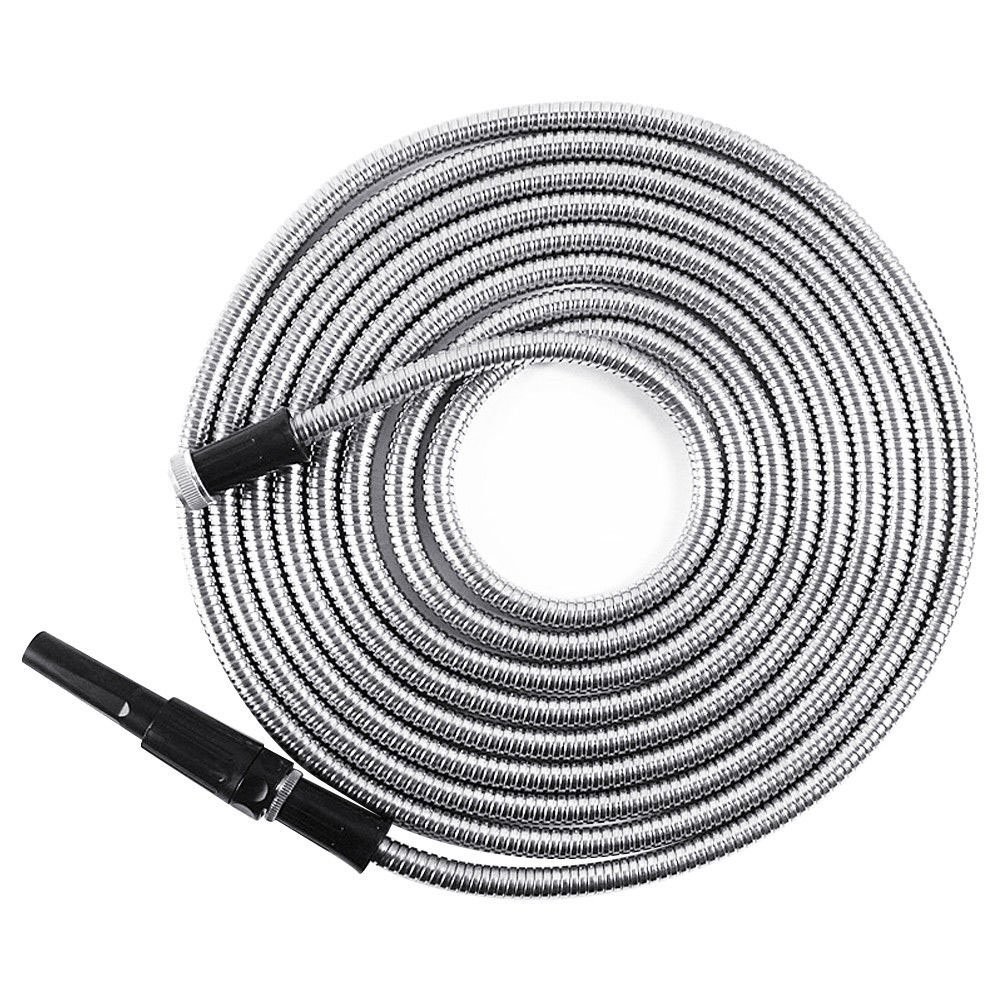 Stainless Steel Metal Garden Water Hose Pipe 25 50 75 100FT Flexible Lightweight
