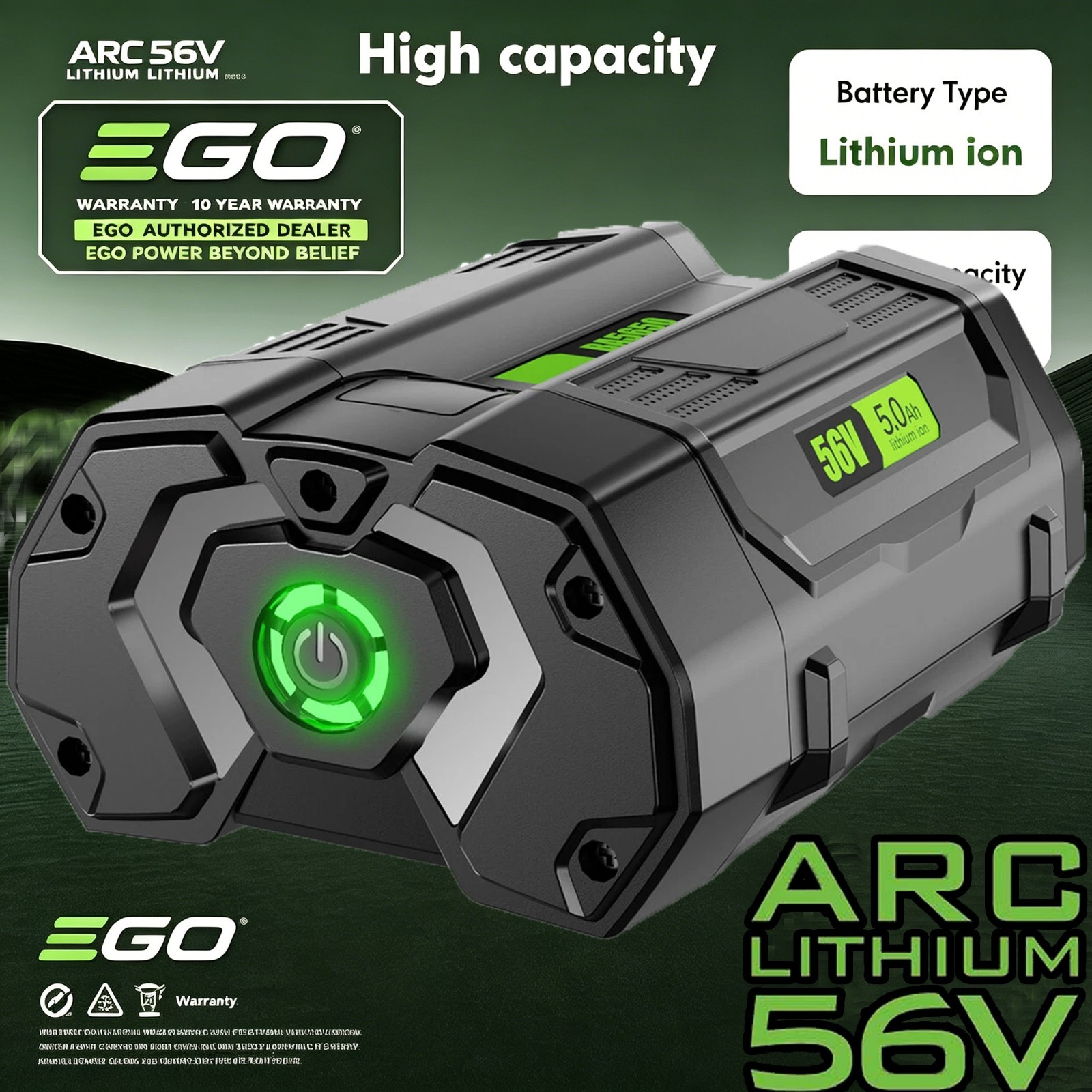 For Genuine EGO POWER+ BA2800T 56V 5.0 AH Battery w/ Fuel Gauge 56 Volt Power+
