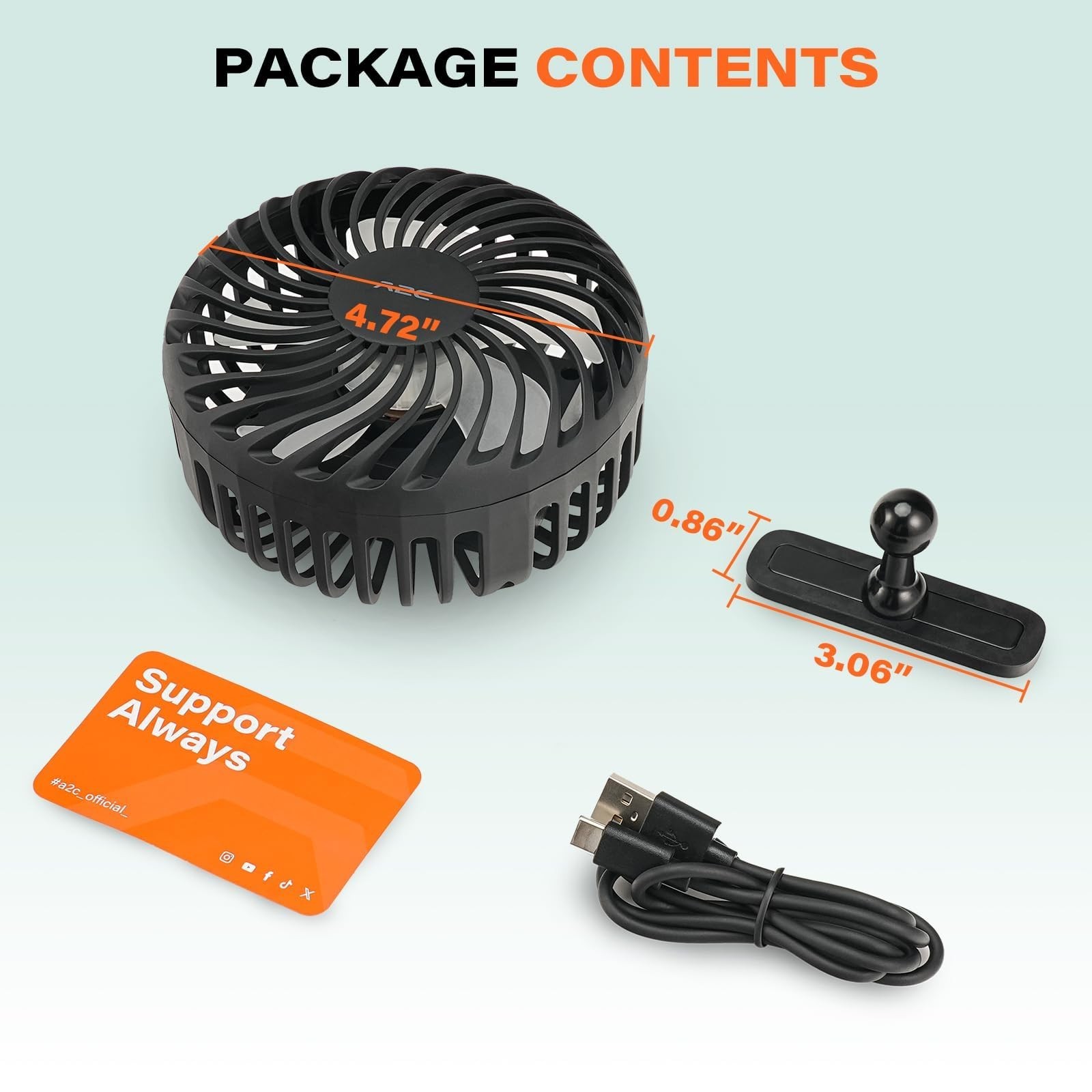 Rechargeable Magnetic Base Golf Cart Fan – Portable, 3 Speeds, 4000 RPM Airflow,