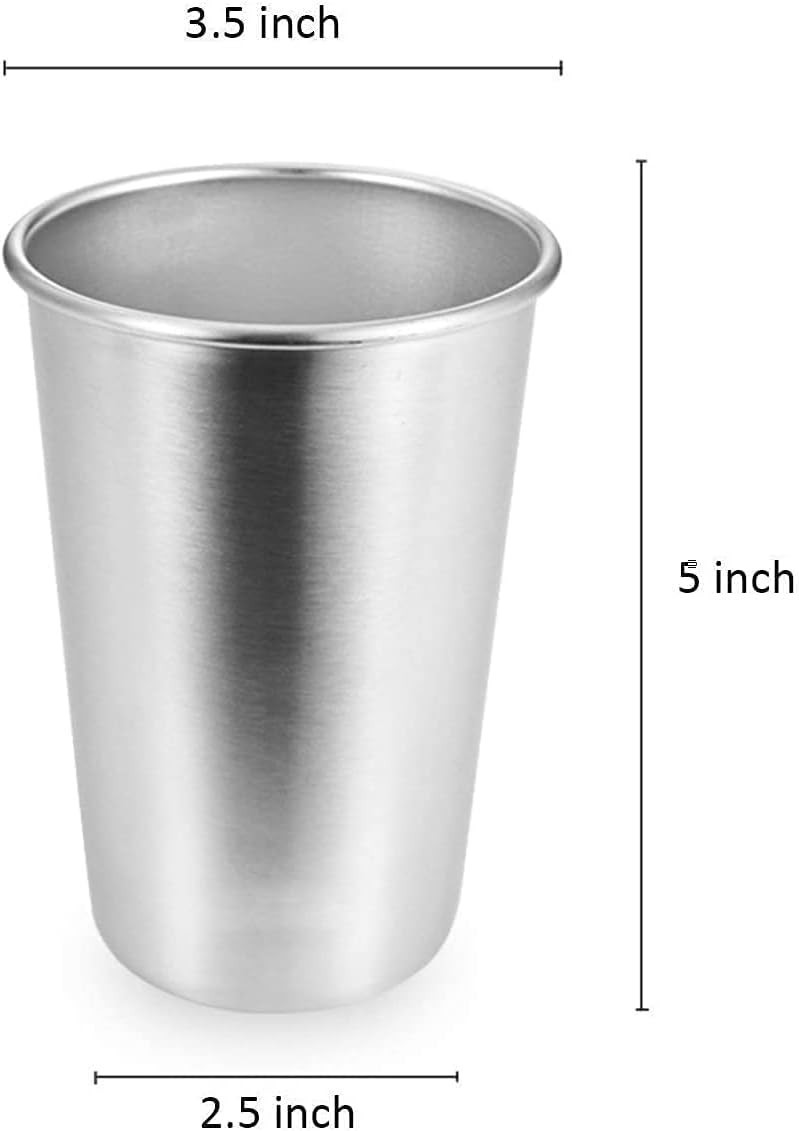 4 Pack Stainless Steel Cups, 16oz Pint Cup Tumbler, Premium Metal Drinking Glass