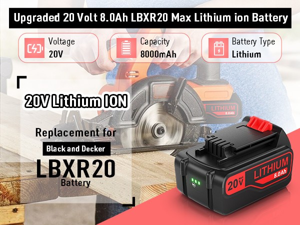 8.0Ah Battery/Charger Set For Black and Decker 20V MAX Lithium LBXR20 LB2X4020