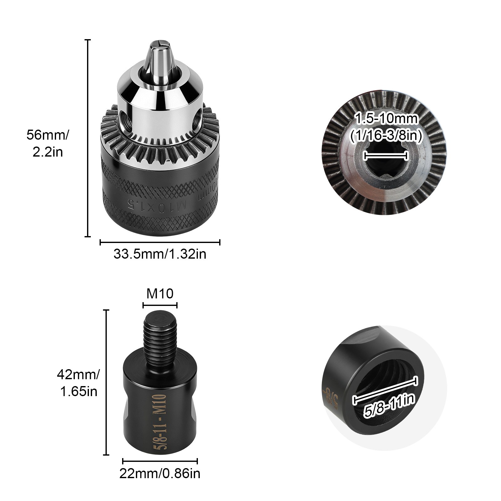 Angle Grinder to Drill Chuck Adapter Kit 5/8″-11″ Thread to M10 Converter Tool
