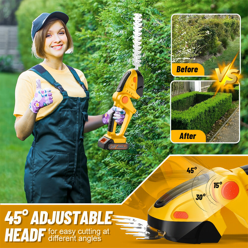 Electric Hedge Trimmer Cordless Power Hedge Trimmer with 2 Battery 1 Charger