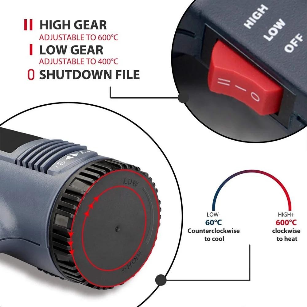 Heat Gun Electric Hot Air Gun Dual Temperature LCD Display 4 Nozzles Tool US