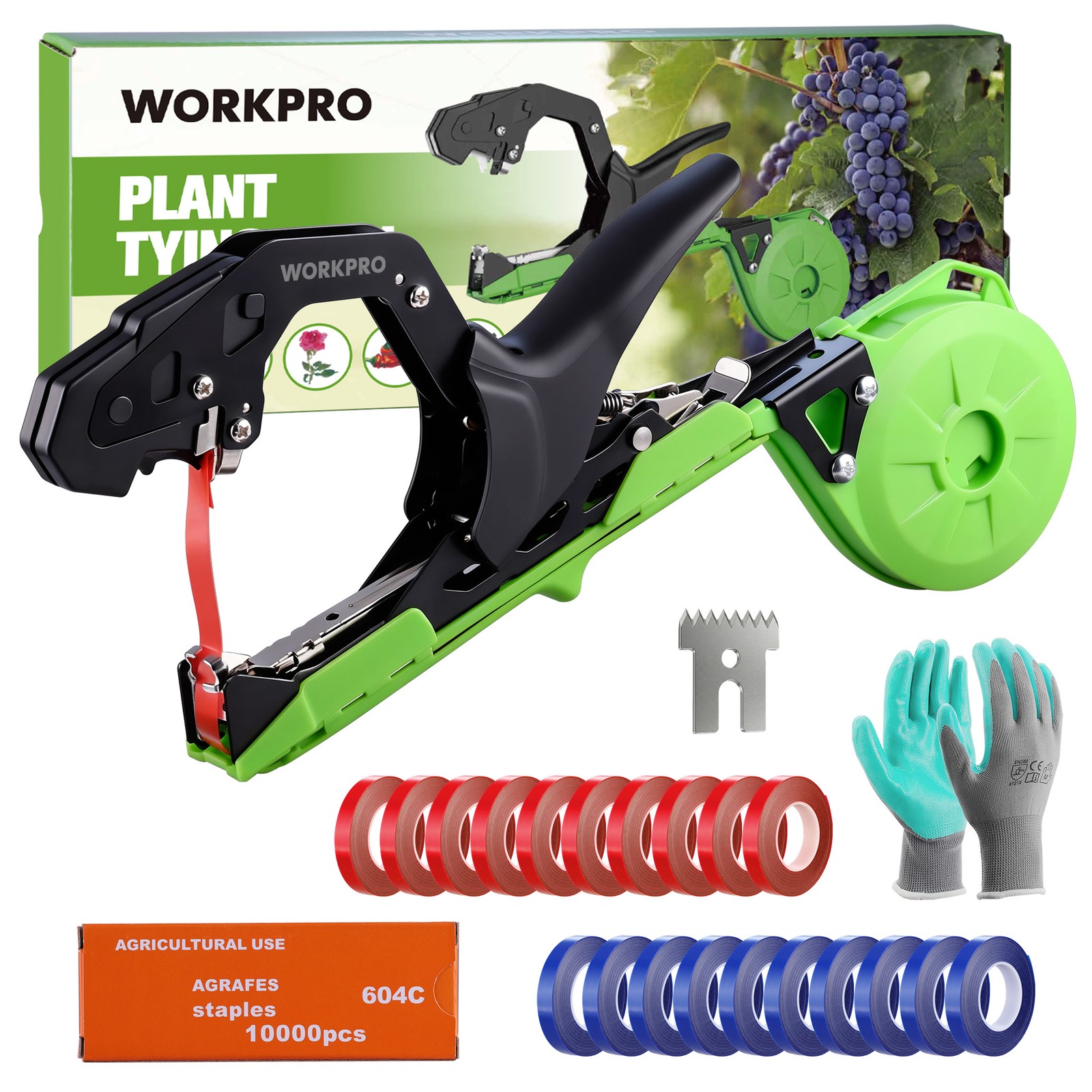 WORKPRO Plant Tying Machine Lightweight Tape Gun for Tying Vines & Support Plant