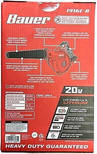 Bauer 20V Cordless 200 MPH Compact Workshop Blower Tool Only Portable