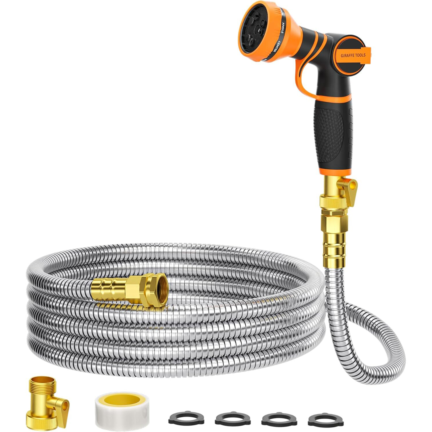 Giraffe Tools 304 Stainless Steel Metal Garden Water Hose 25/50/75/100ft x 5/8″