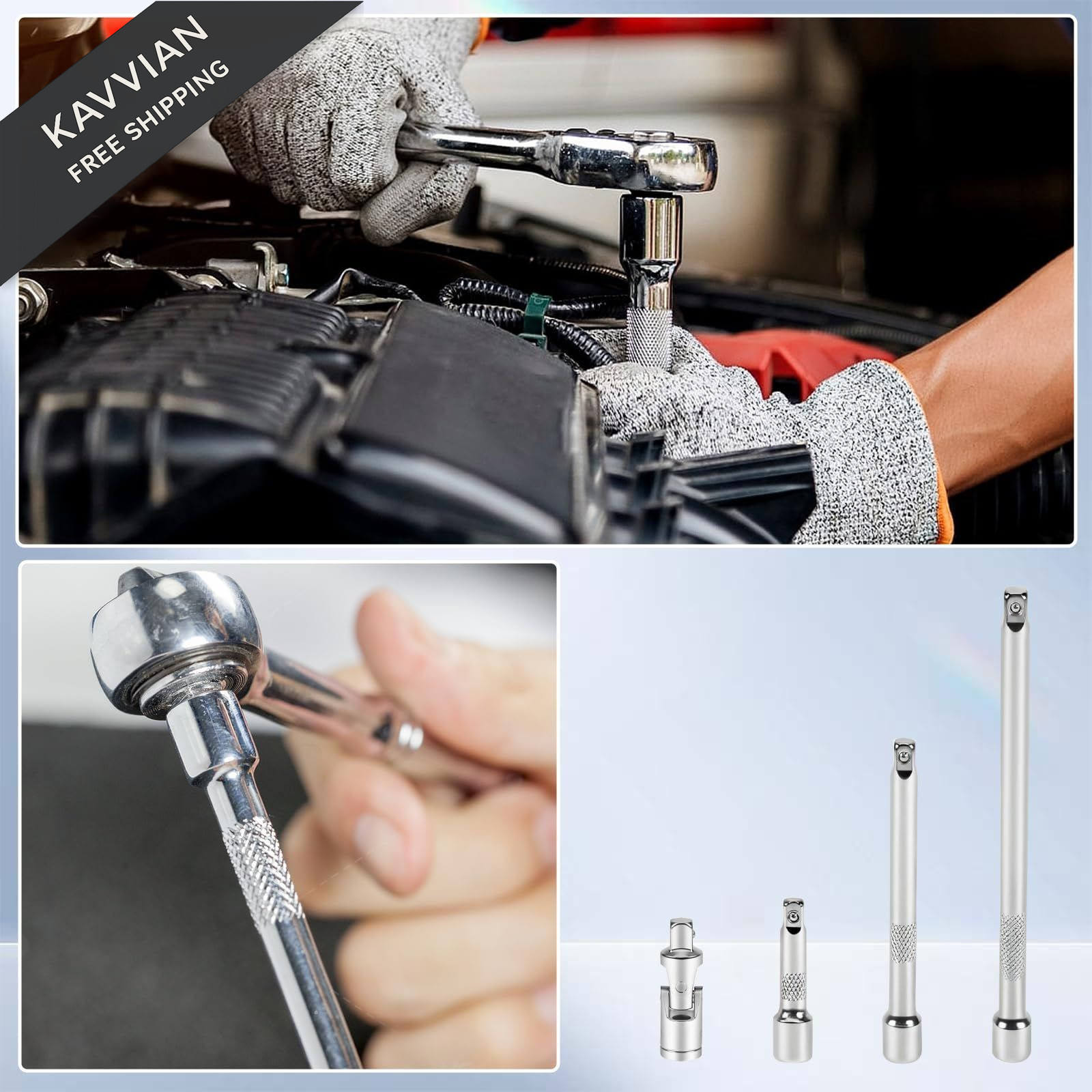 1/4 Inch Drive Socket Extension Bar Set, 4 Piece wrench extender
