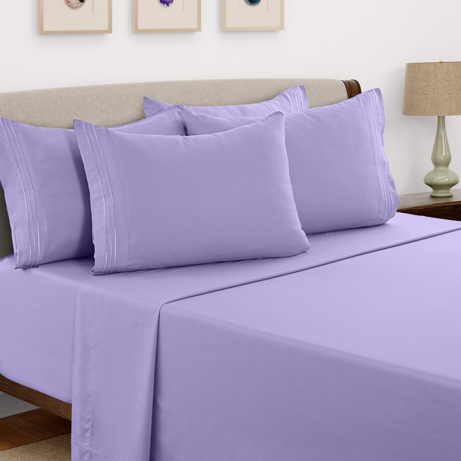 6 Piece Bed Sheet Set 1800 Series Microfiber Comfort Deep Pocket Hotel Bed Sheet