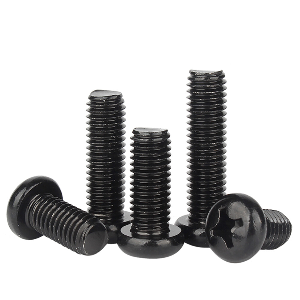UNC 2 4 6 8 10 1/4 5/16 Black Pozi Phillips Pan Bolts Machine Screws Round Head