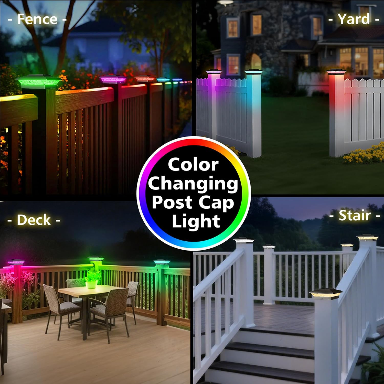 T-SUN Solar Post Cap Lights with Auto-Change Colors- for Vinyl/Wooden Posts IP65