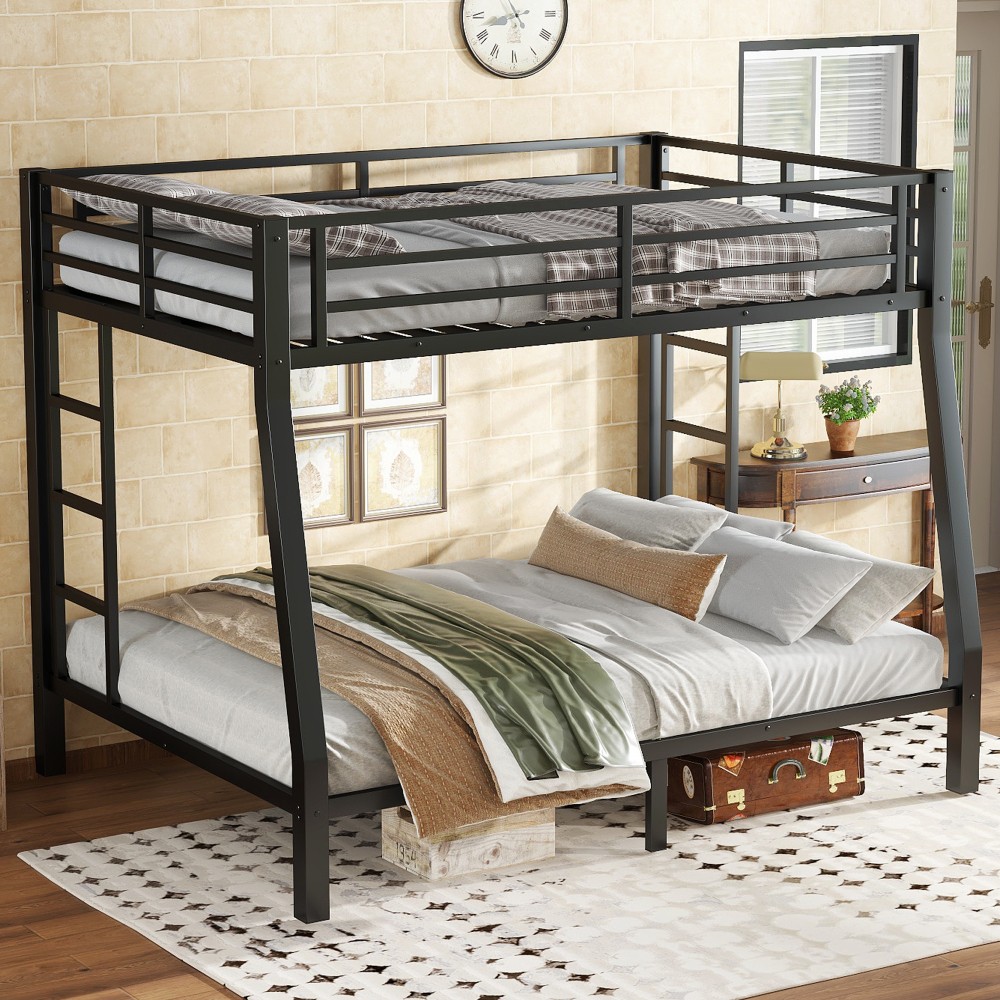 Metal Full Over Queen Bunk Bed Teens Adults Space Saving No Box Spring Needed