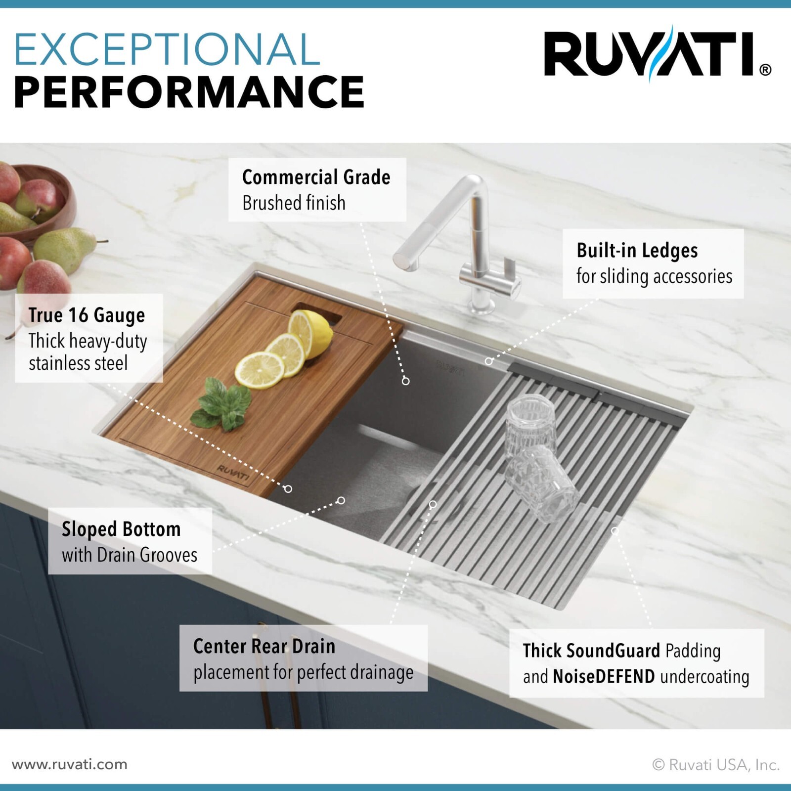 Ruvati 33″ Workstation Ledge Rounded Corners Undermount Sink – RVH8303