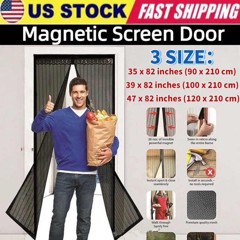 Magnetic Screen Door Mesh Curtain Durable Heavy Duty Mosquito Net Bug Hands Free