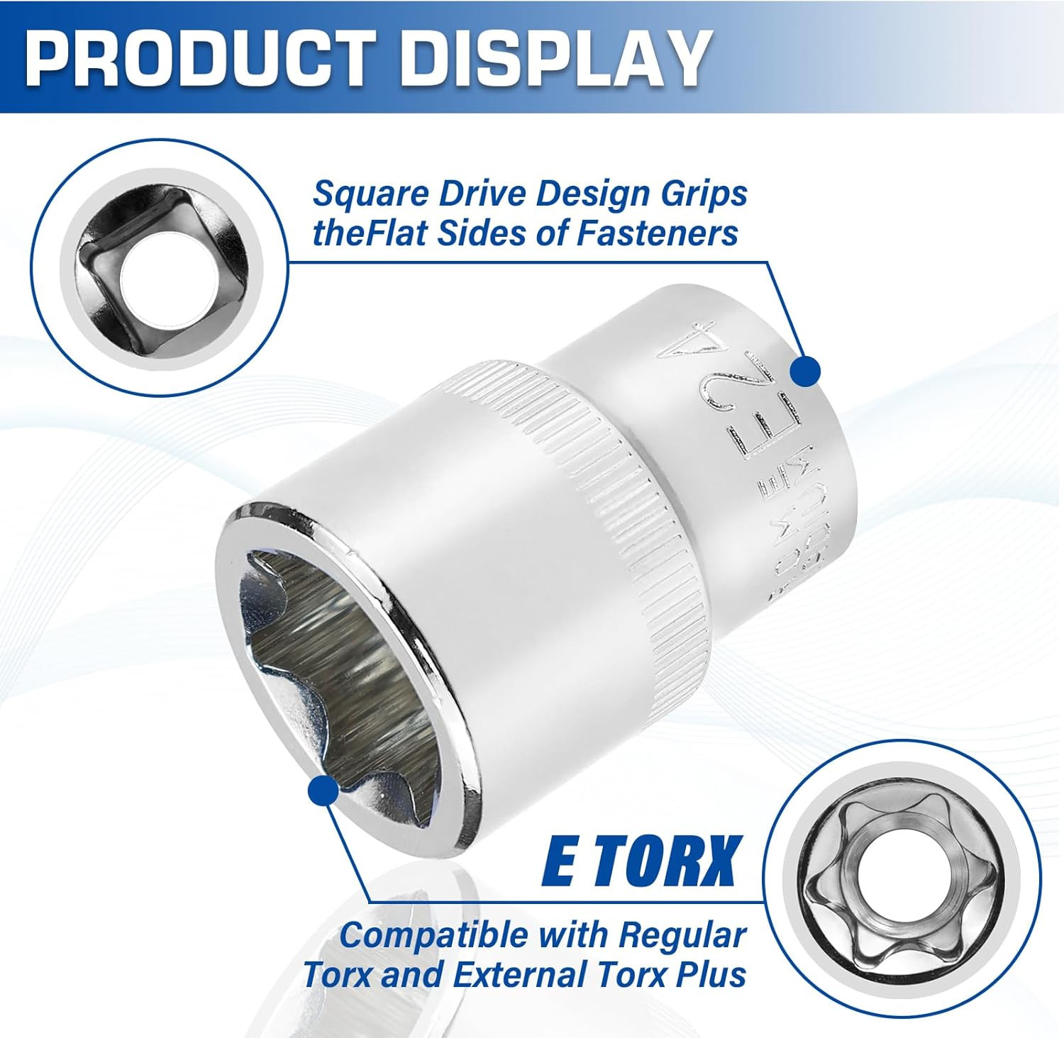 14-Piece Female E-Torx Socket Set, E4-E24 External Star Sockets, 1/4″ 3/8″ 1/2″