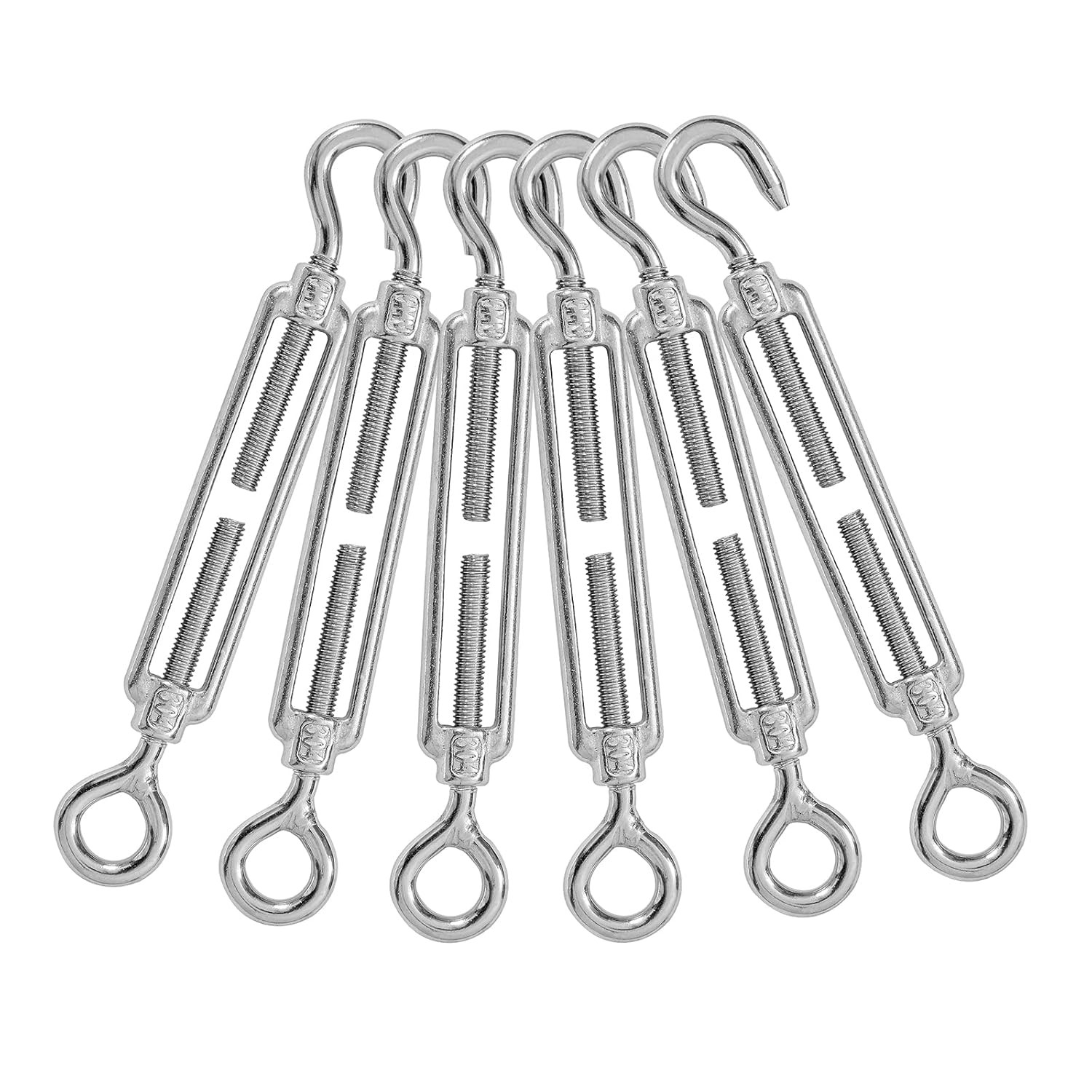 6PCS M6 Hook & Eye Turnbuckle 304 Stainless Steel Turnbuckle Wire Rope Tension H