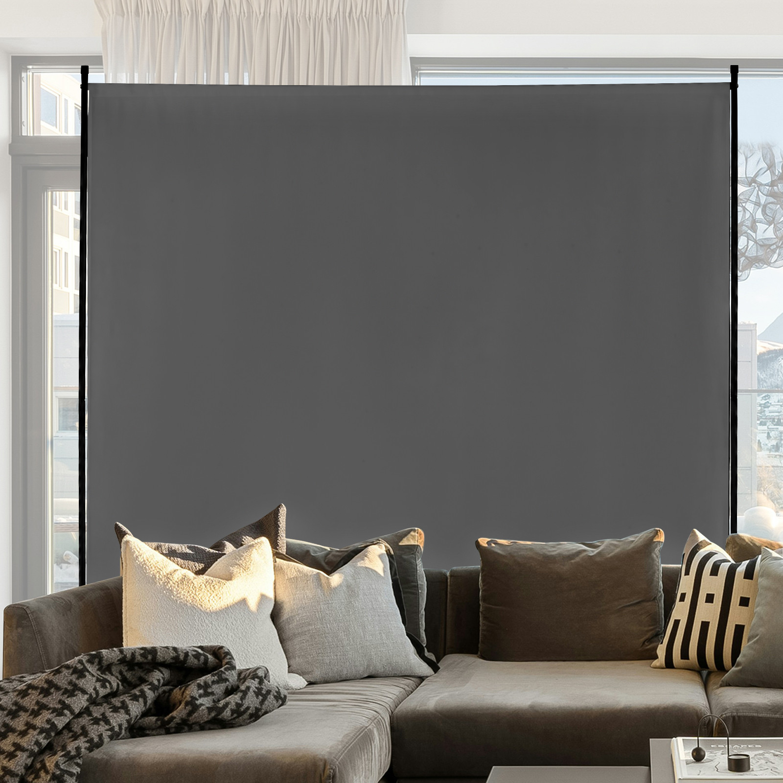 6FT Room Divider Single Panel Fabric Room Screen for Office Bedroom Grey