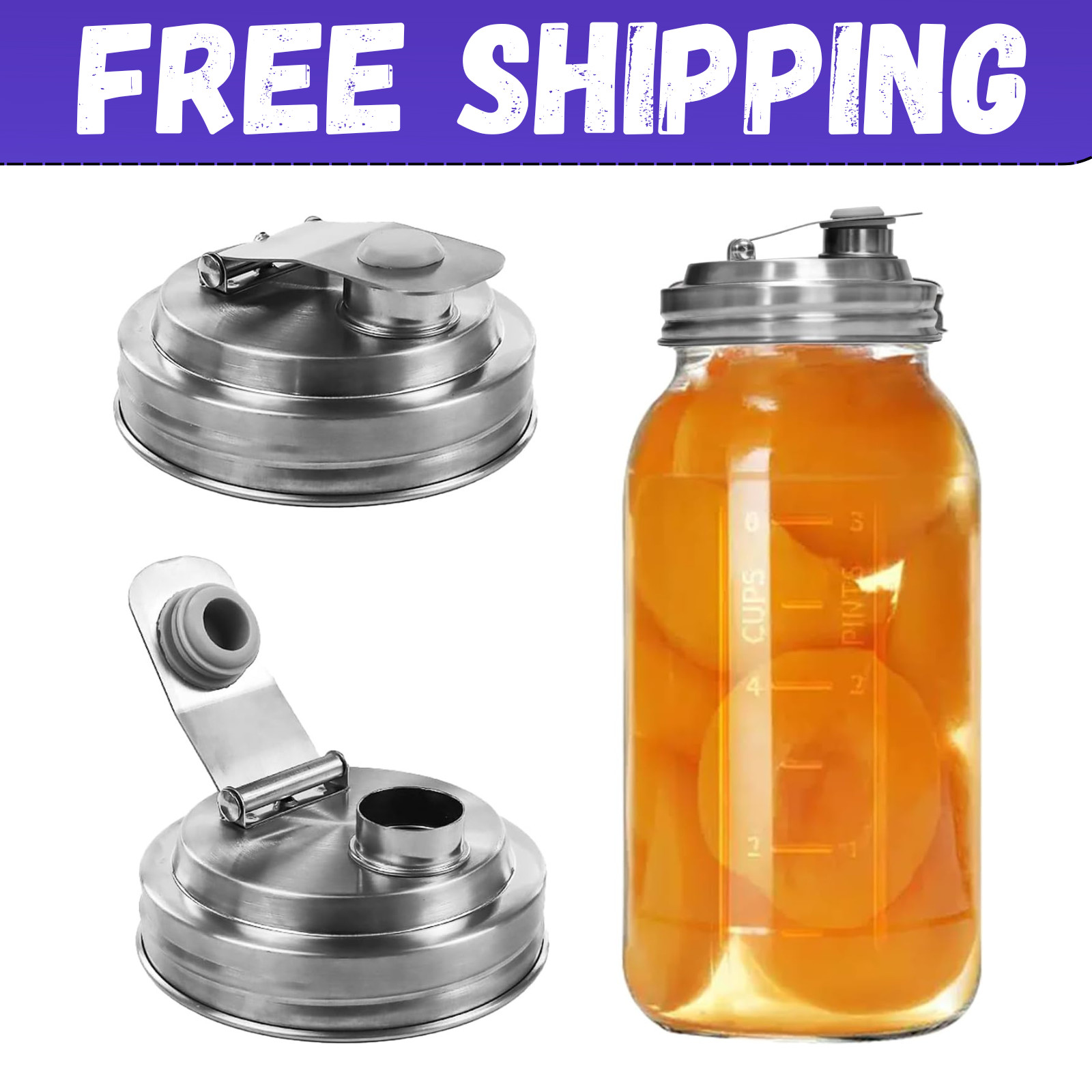 2 Pack Wide Mouth Mason Jar Stainless Steel Pour Spout Lid, Reusable Mason Jar