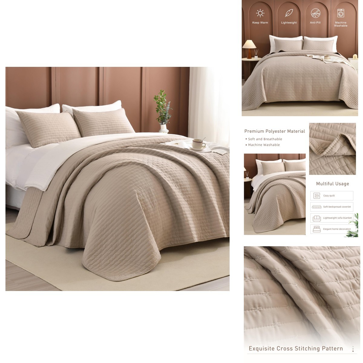 Masaca Oversized King Bedspread 118×106,3 Piece Linen Colored Lightweight