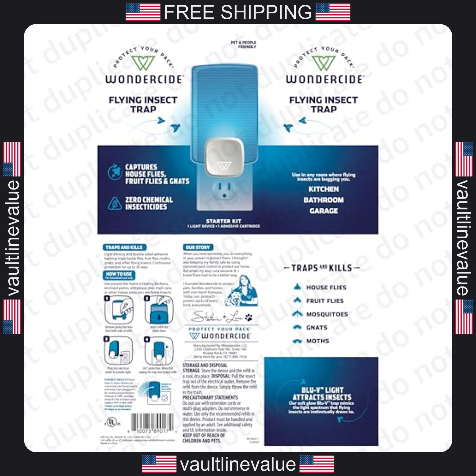 Wondercide fly trap starter kit indoor bug catcher for fruit flies gnats moths