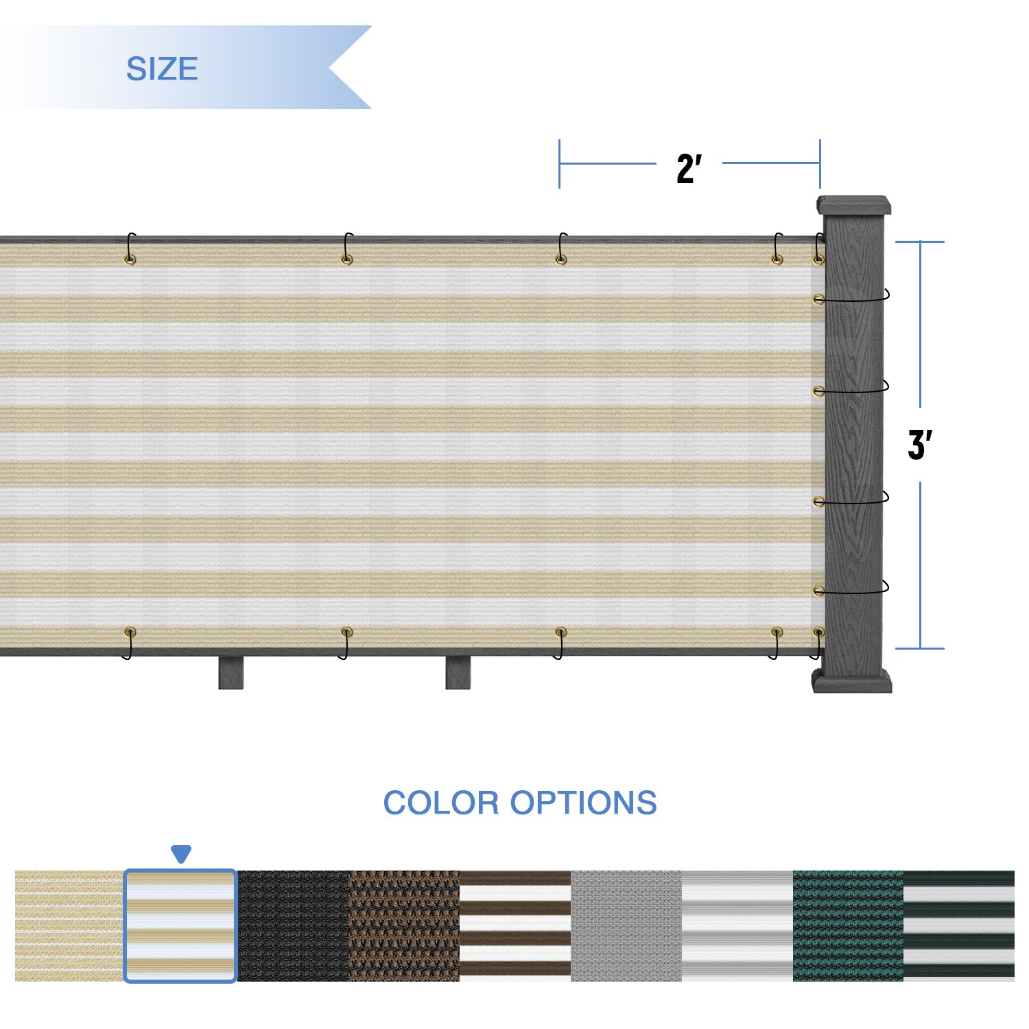 35in Balcony Fence Screen Privacy Deck Railing Shelter Shade Cover Beigestripe