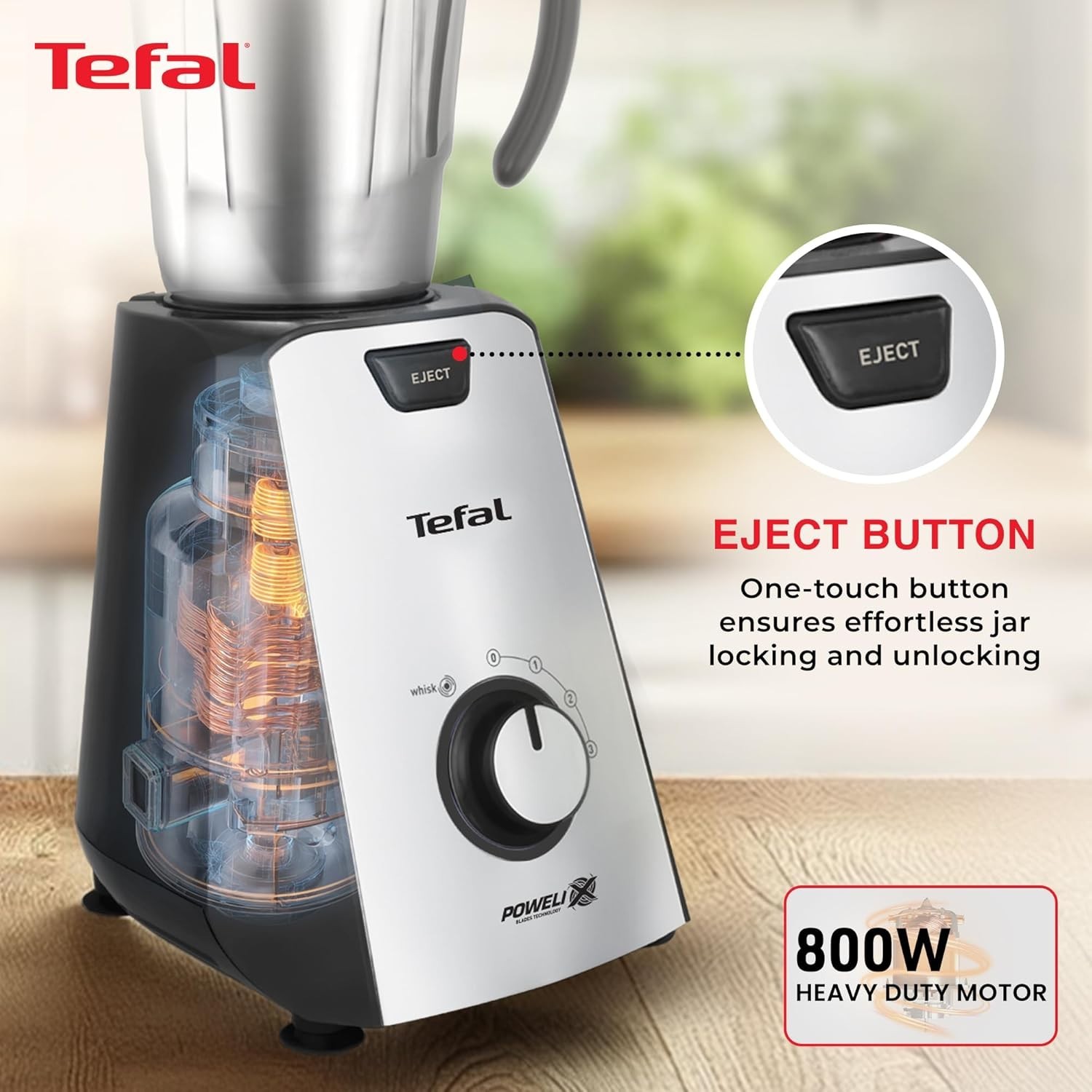 Tefal Mixer Grinder 800W PoweliX Blade Fast Grinding Fruit Filter Blender Jar