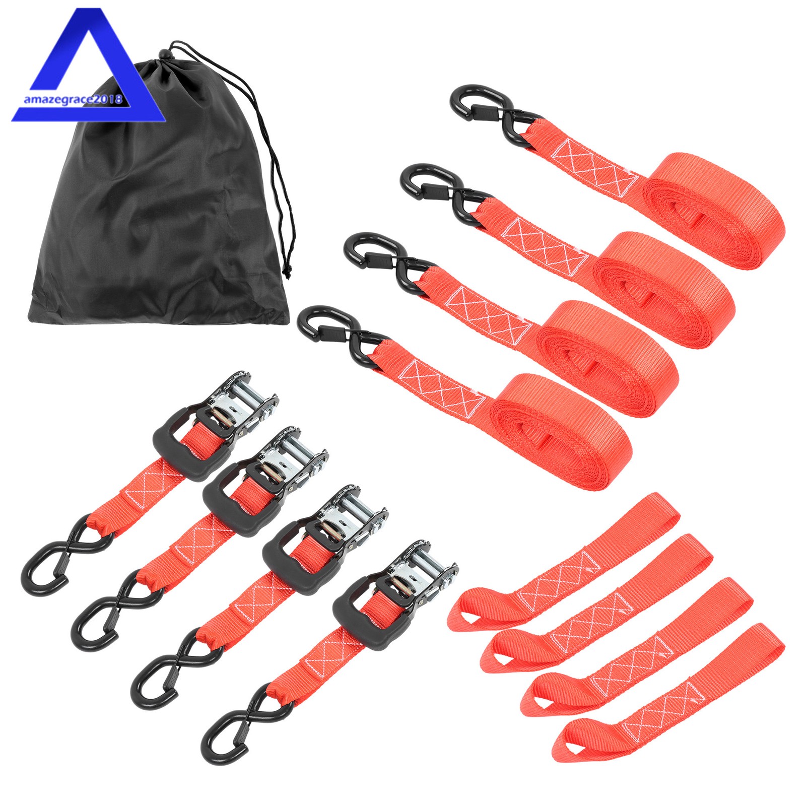 4 Pack 1.6″ × 15 Feet Heavy Duty Tie Downs 5208Lbs Ratchet Straps W/ S Hook Red