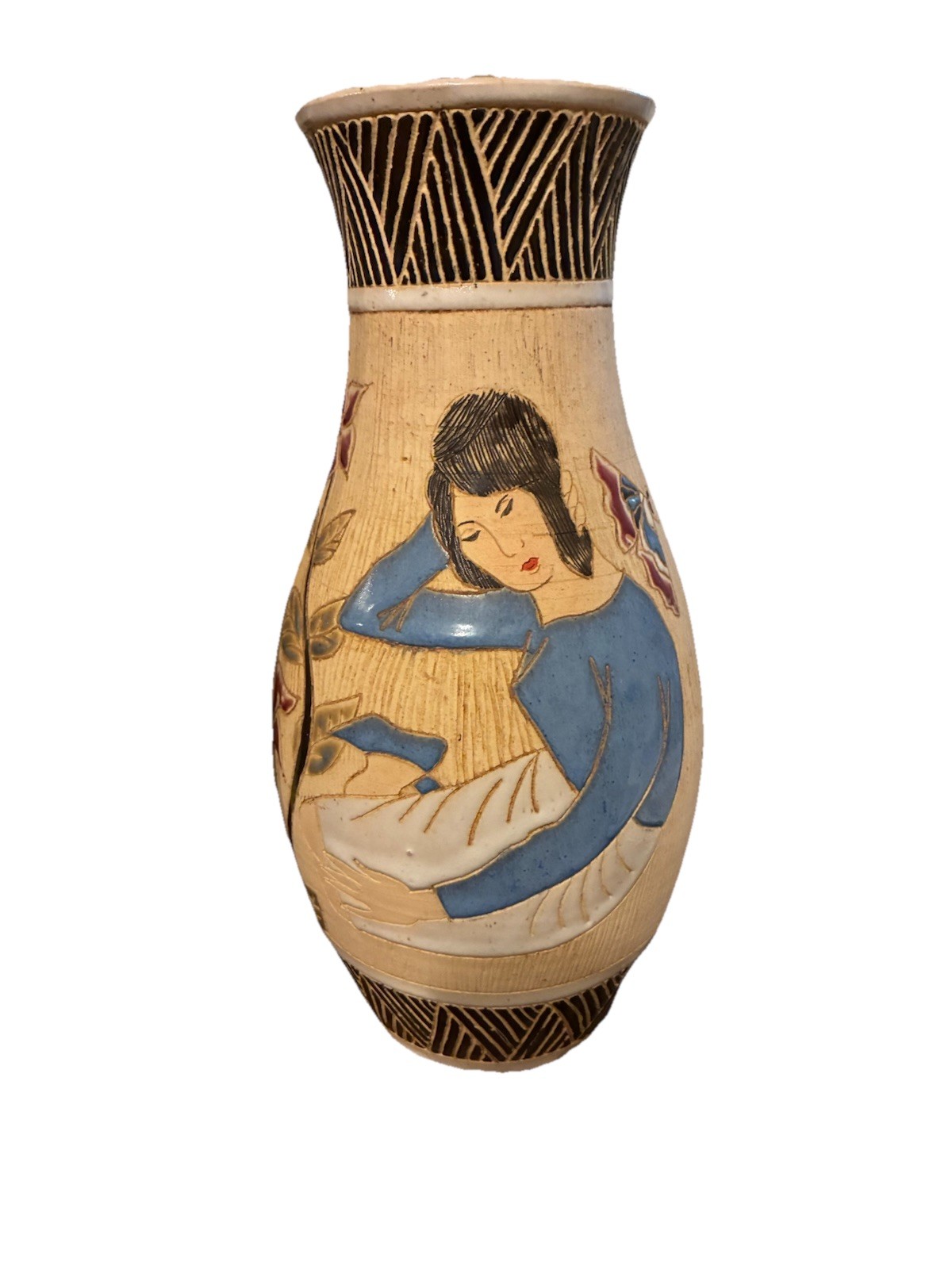 Rare 14” Dona Vietnam Art Pottery Vase – Large Mid Century Figural Saigon Vase