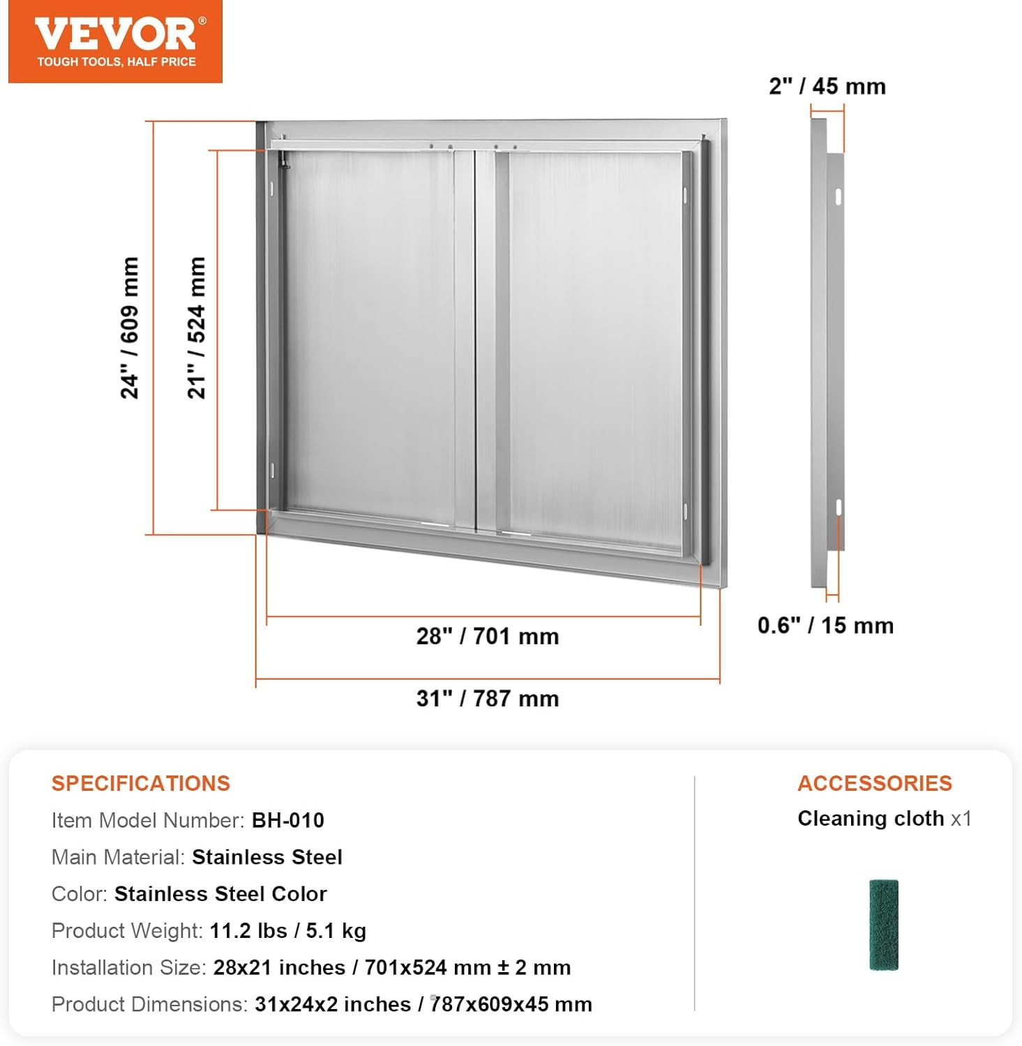 Stainless Steel BBQ Access Door – 31″ W x 24″ H for Outdoor Grilling Stations