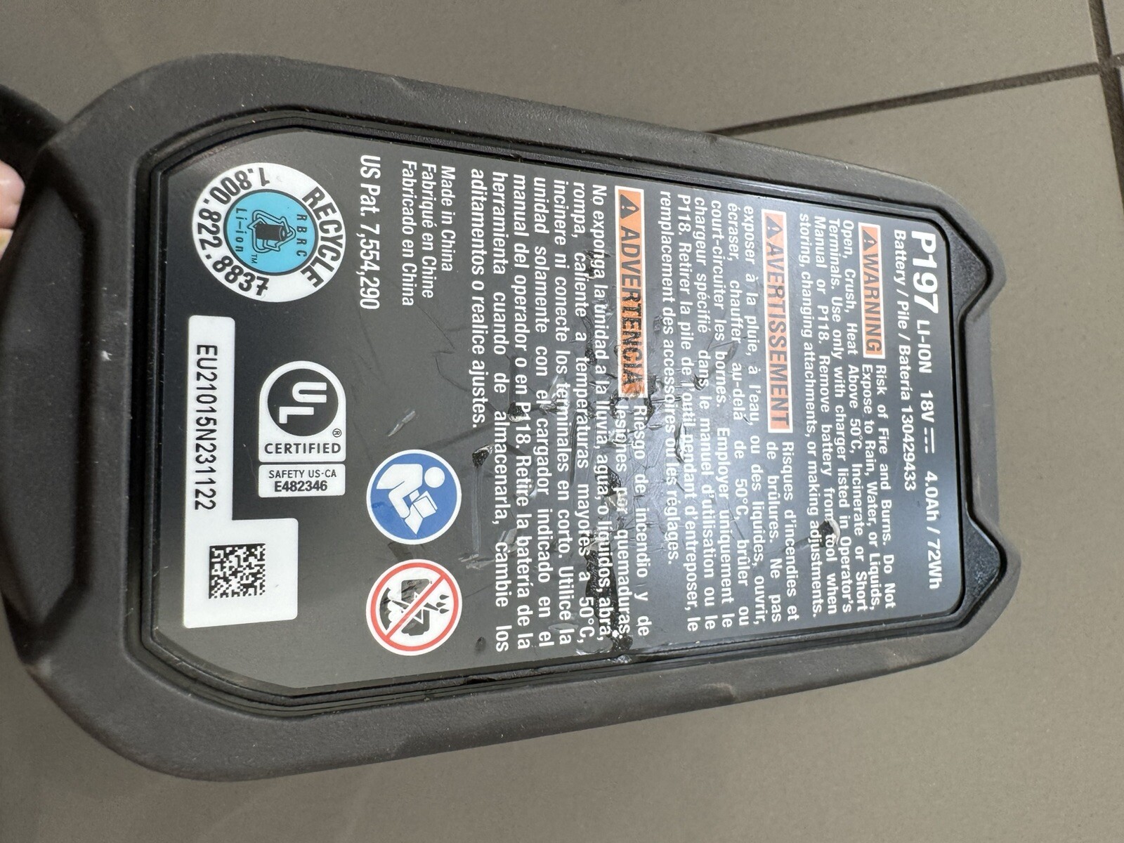Ryobi One+ 18V Lithium High Performance 4Ah Battery P197
