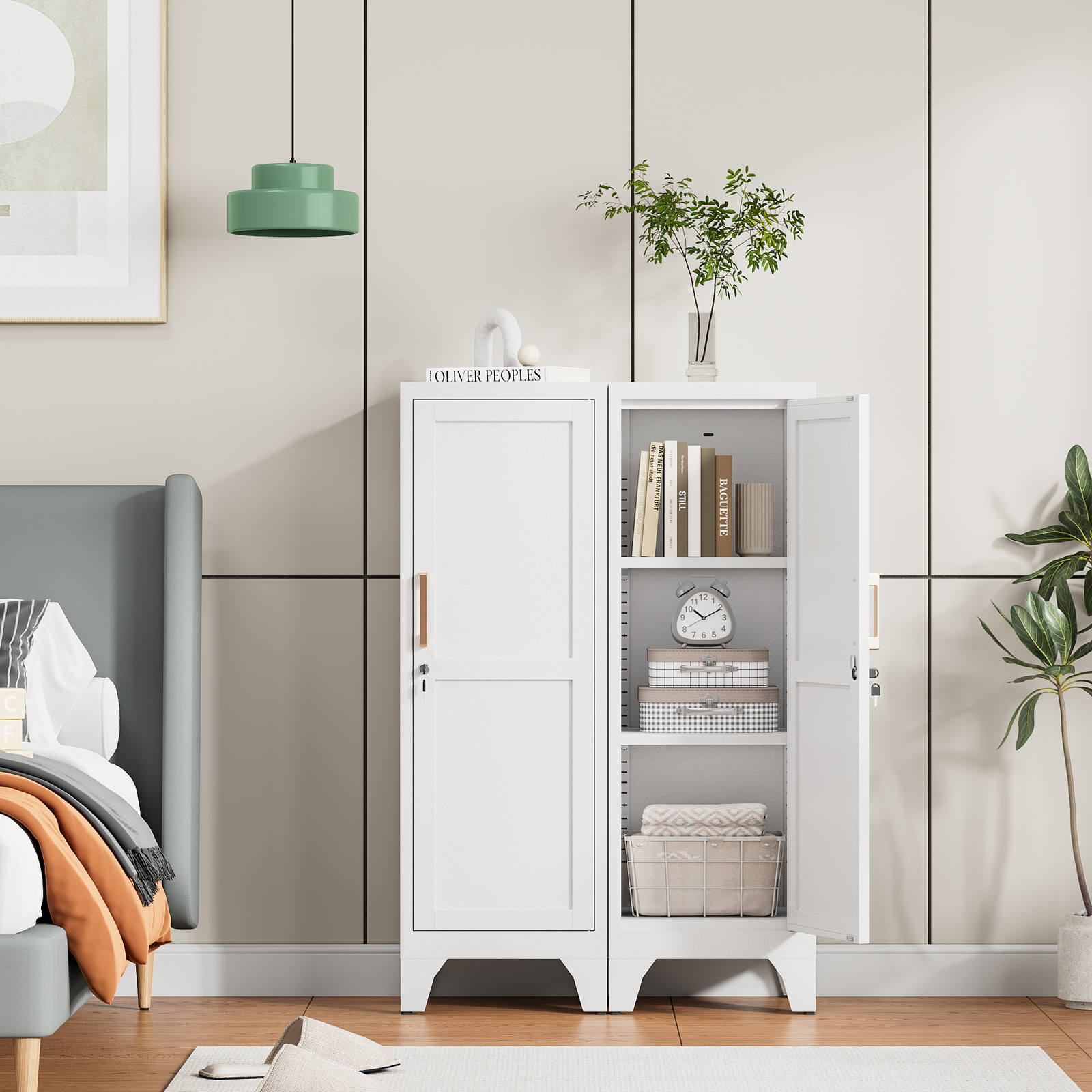 Kitchen Pantry Storage Cabinet, Lockable Metal Cabinet with Shelves Storage Unit