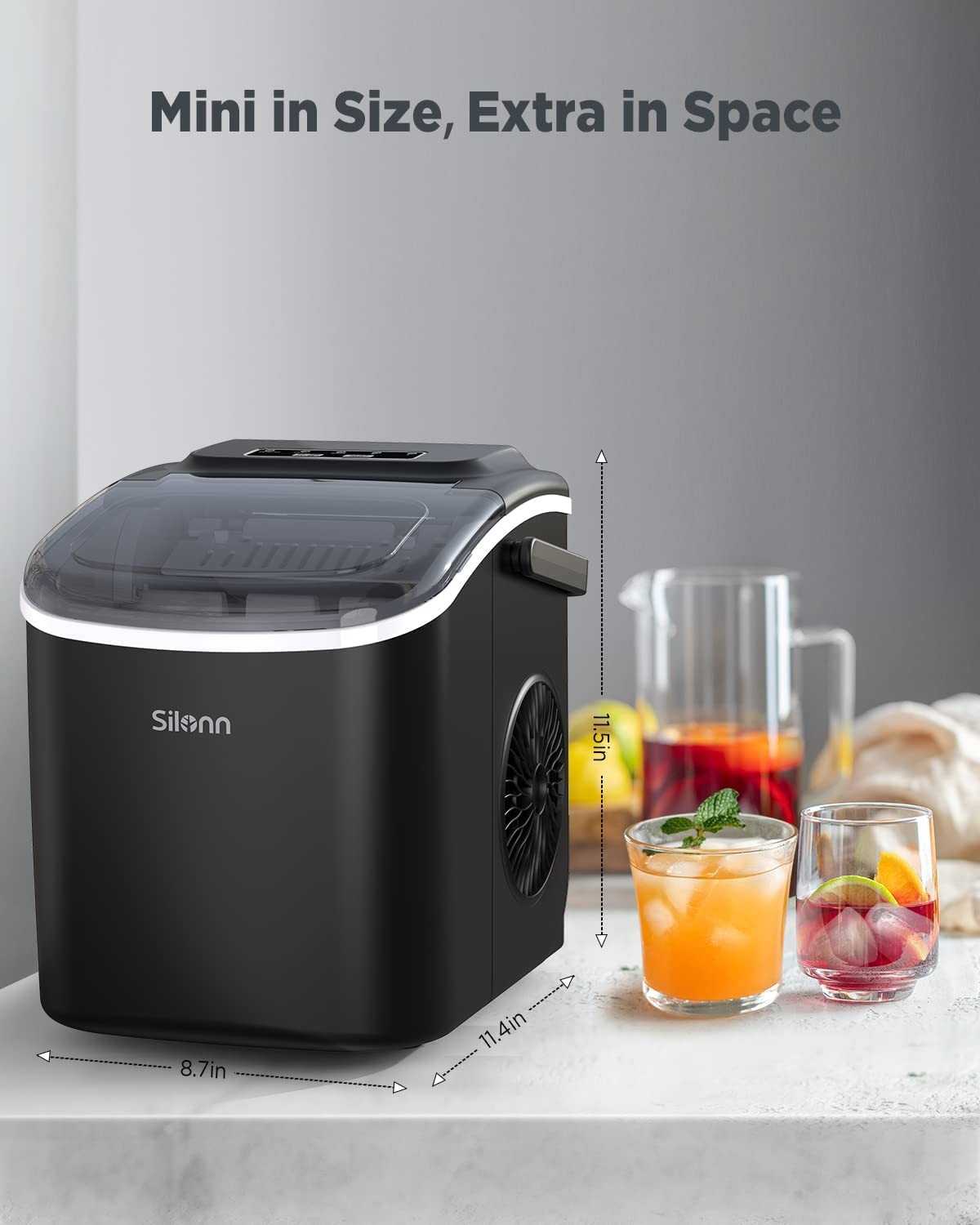 Silonn Countertop Ice Maker Machine 26lbs 24Hrs Self-Cleaning Bullet Ice Black