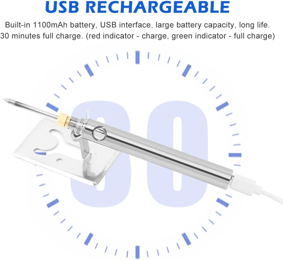 USB Rechargeable Portable Soldering Iron Kit, 1100mah 5V 15W Rapid Heat 788°F…
