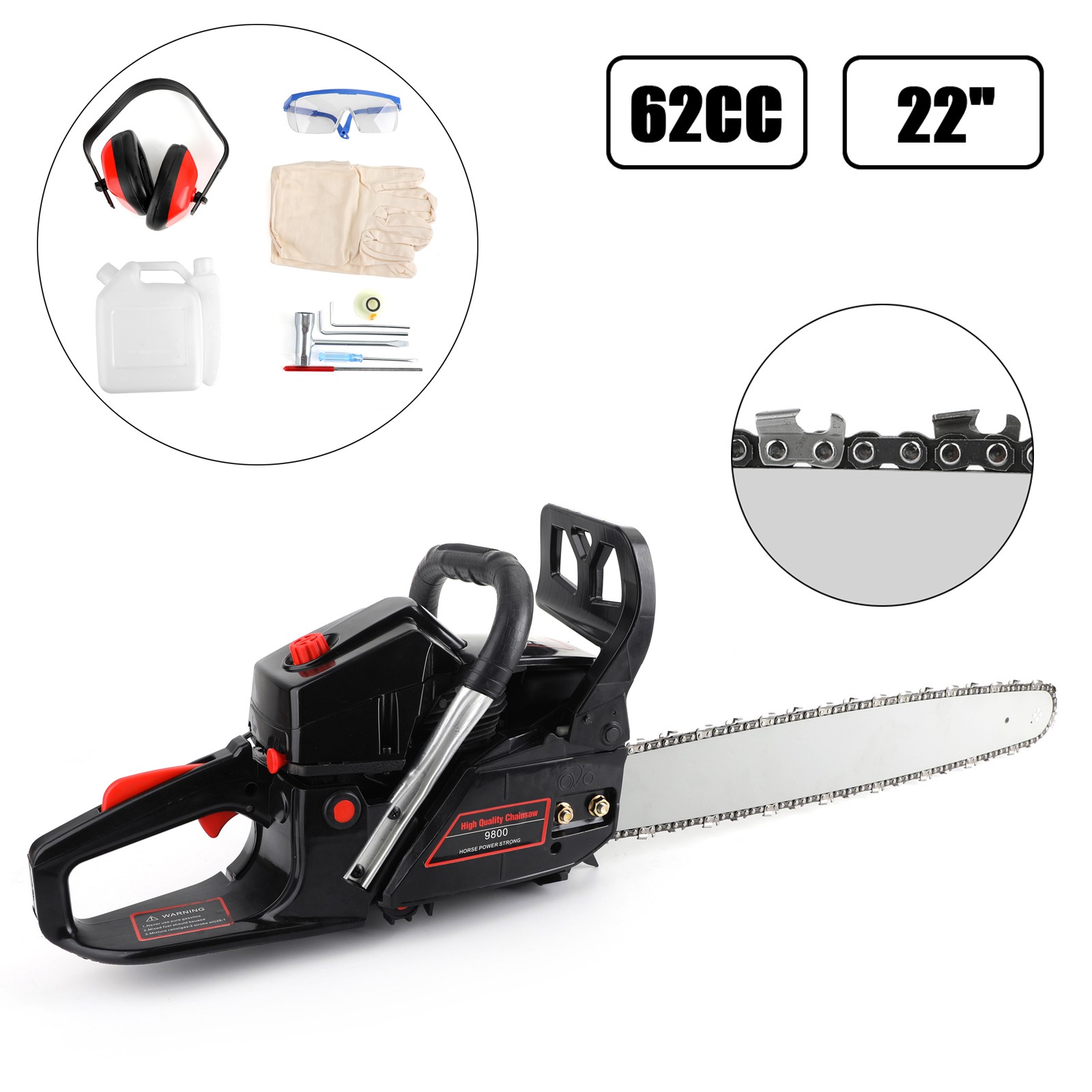 62cc Gas Chainsaw 20″ Bar Gasoline Powered Chain Saw 2 Cycle Engine Cutting USA