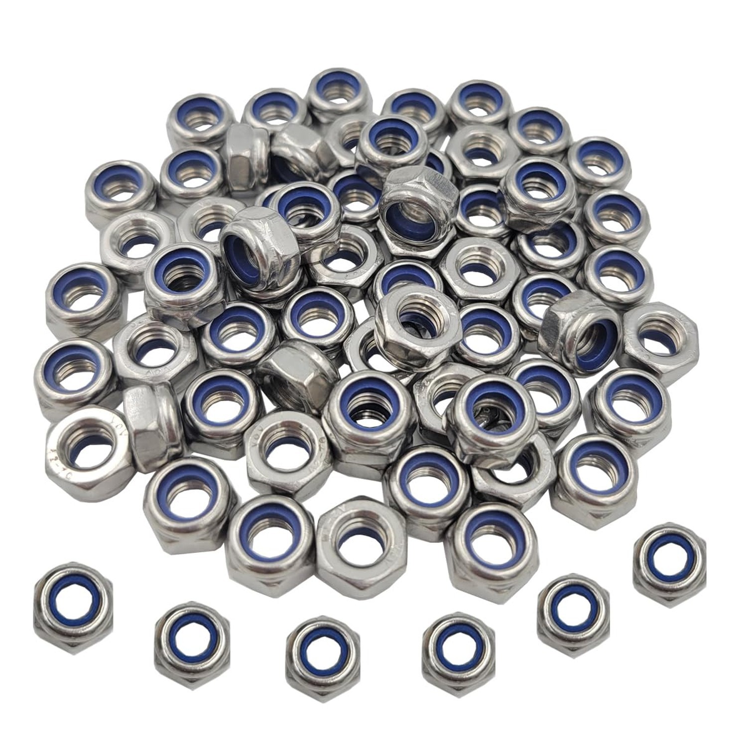 M6 Nylon Insert Hex Lock Nuts, Stainless Steel 304 (18-8) Locknut(M6(60PCS))