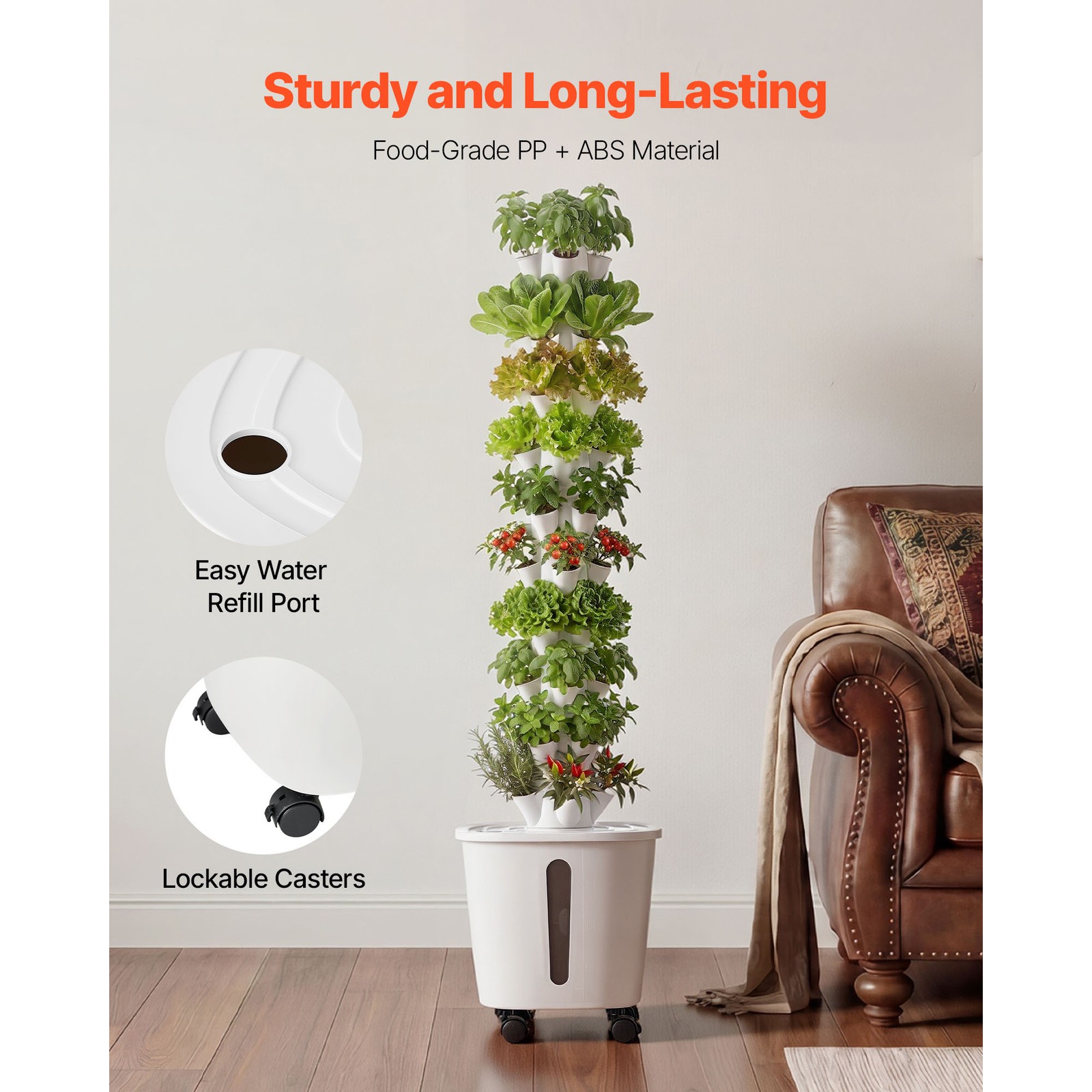 Uimoso Hydroponic Tower System with 50Pods and Mobile Base Vertical Gardening