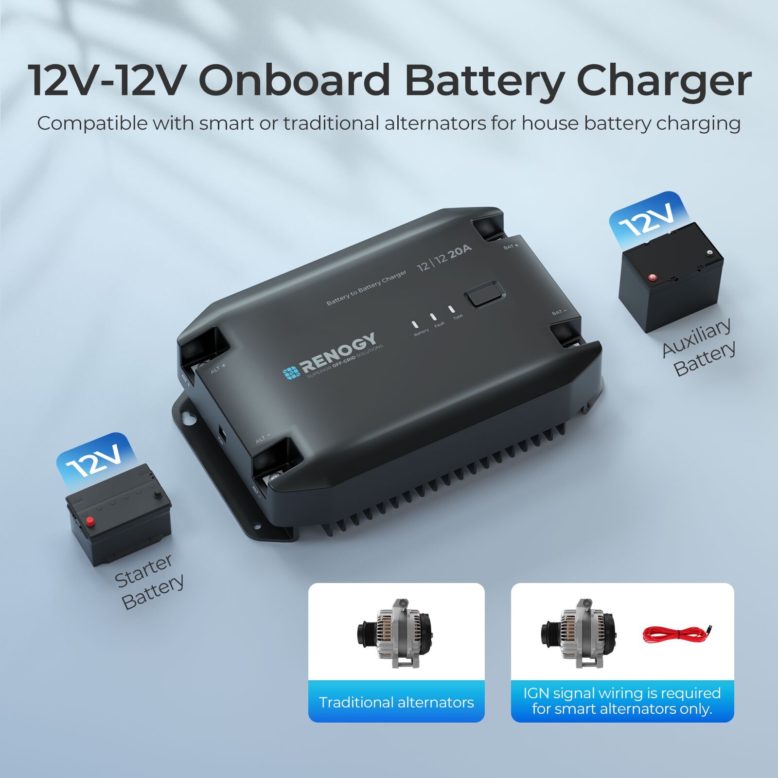Renogy 12V 20A DC to DC Battery Charger DC-DC On-Board Battery Charger