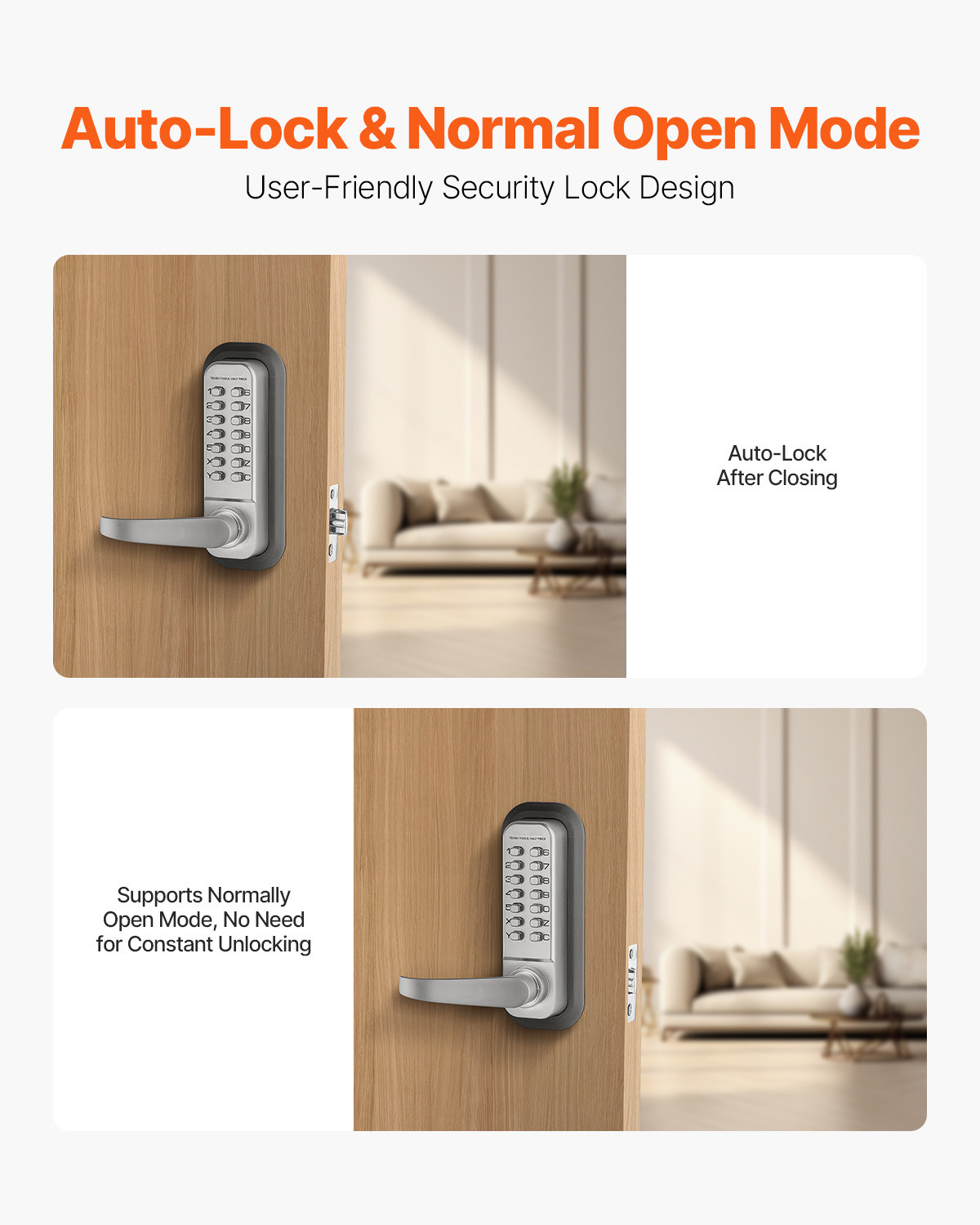 Mechanical Keyless Entry Door Lock 14 Key Mechanical Keypad Lock for Home Sliver